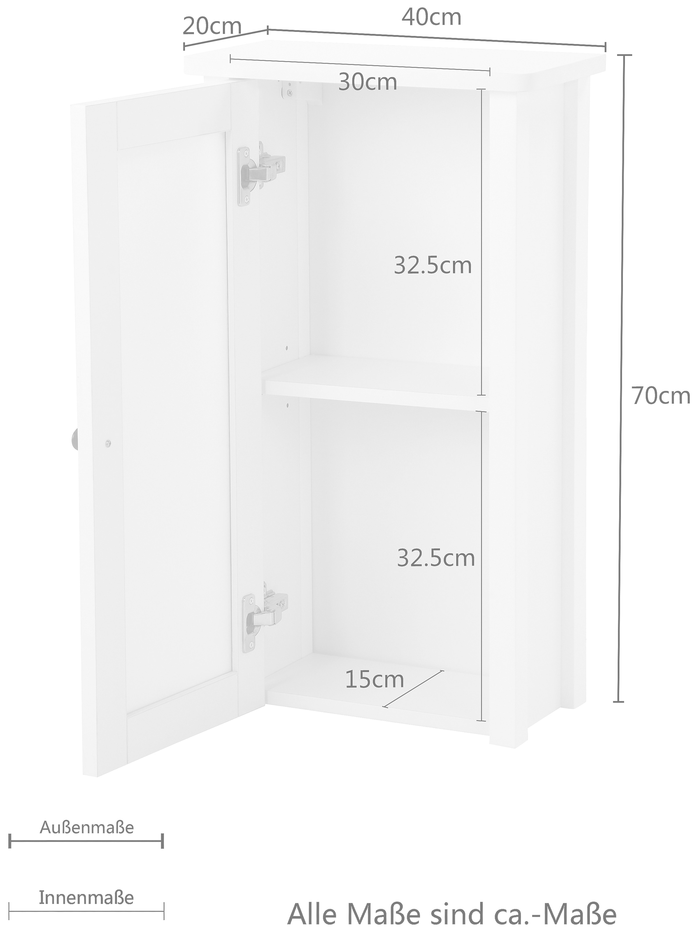 welltime Hängeschrank »Aalborg«, Breite 40 cm, Badmöbel, Wandschrank, Badschrank, Landhaus weiß