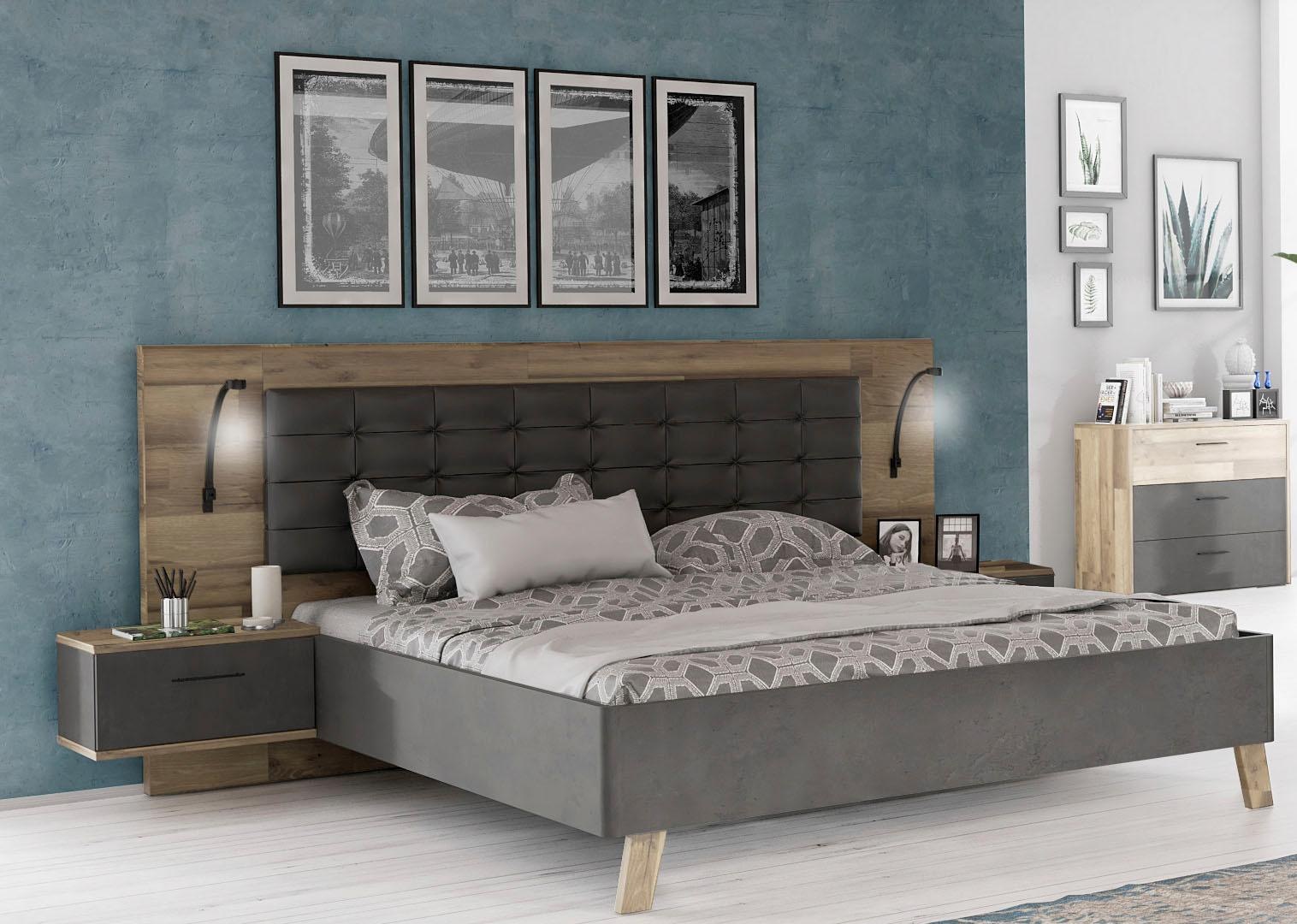 FORTE Bettanlage »Ricciano« Set, 3 Stk. tlg. mit 2 Nachttischen und Polster günstig online kaufen