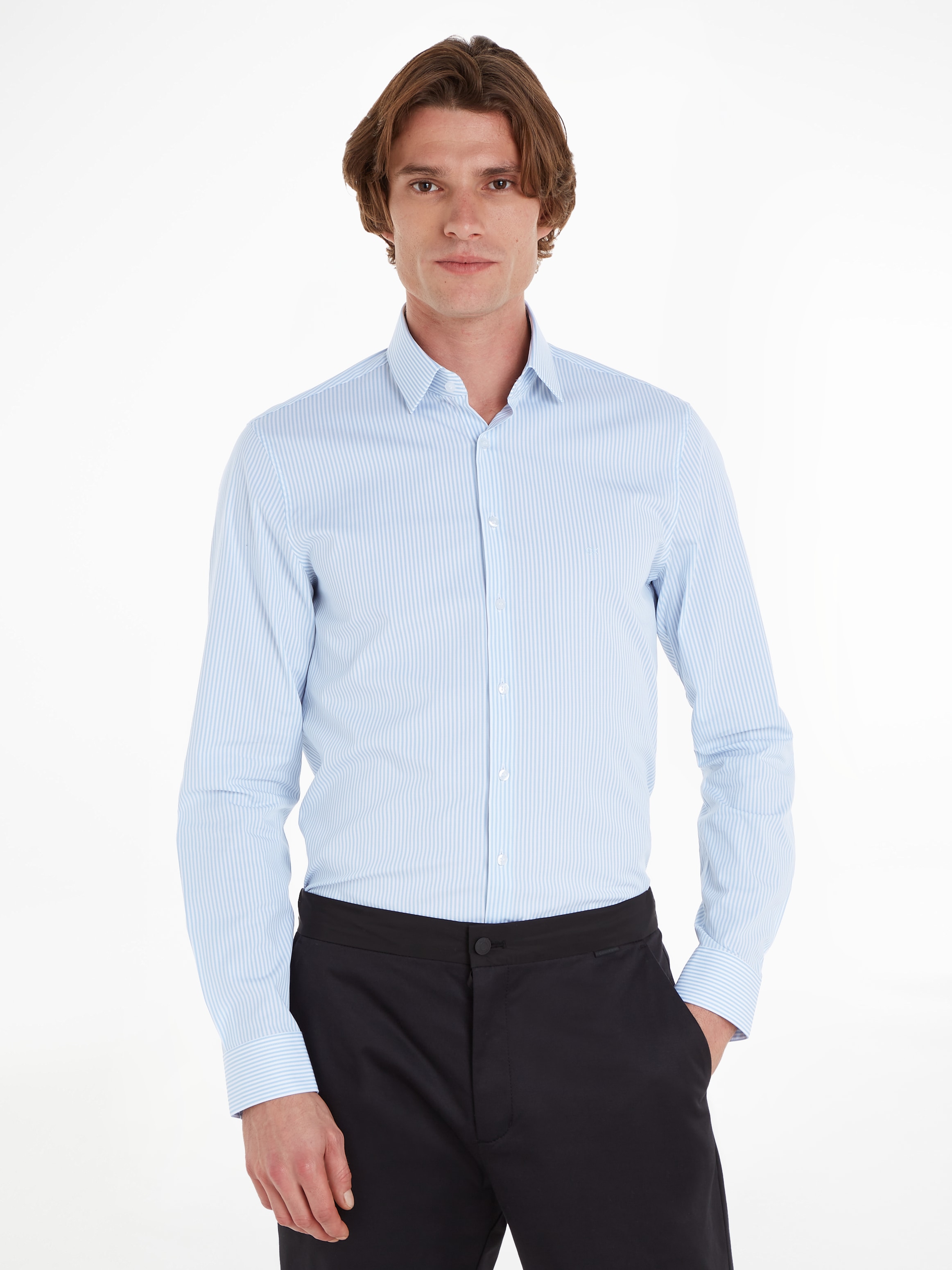 Calvin Klein Langarmhemd »POPLIN STRIPE SLIM SHIRT« mit Logoprägung