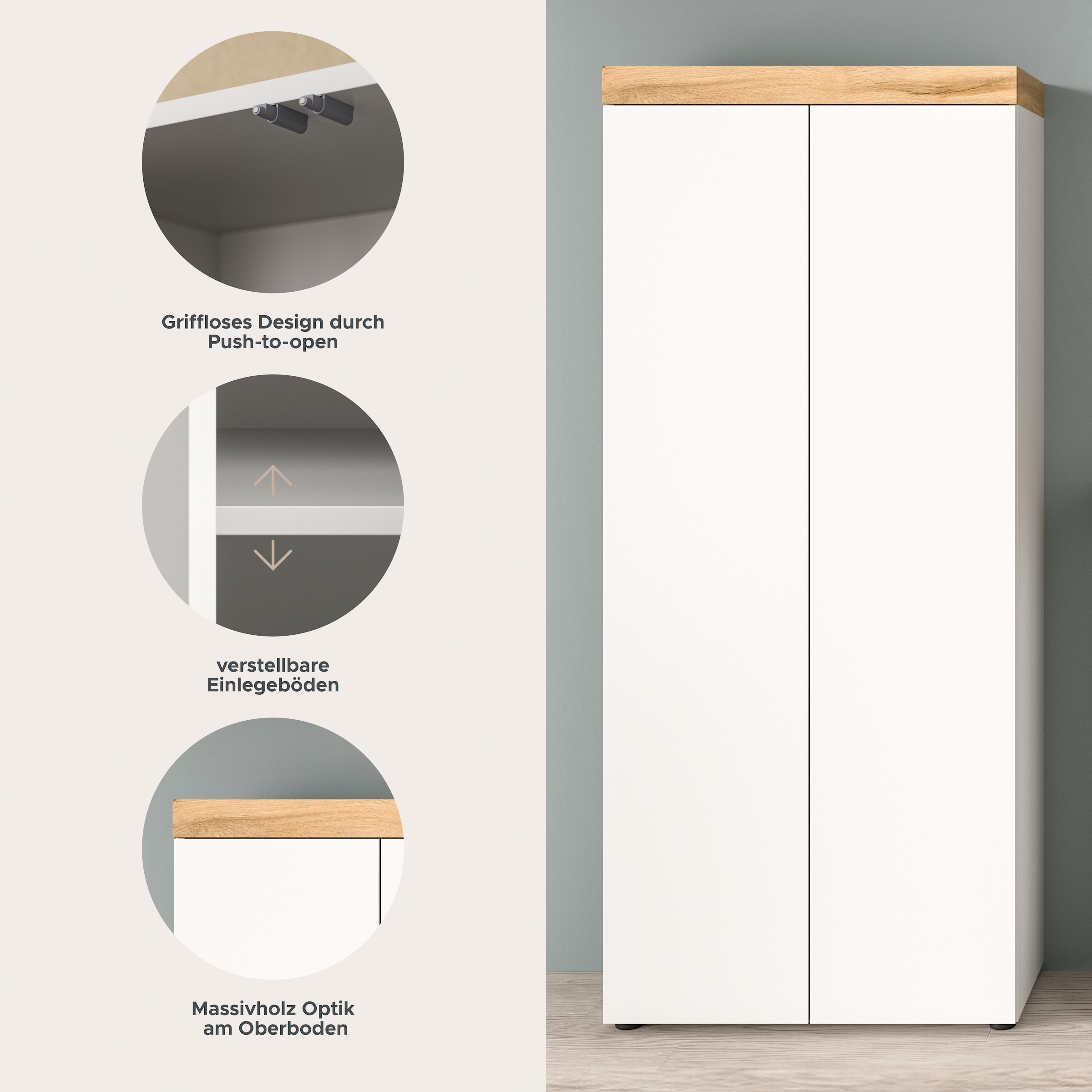 OTTO home Schuhschrank »MAMBO, Höhe 179cm, stehend & hängend, push-2-open« 2 farbige Ausführung, 1 Stk. tlg. Schuhschrank, Schuhkommode, Flur, Diele