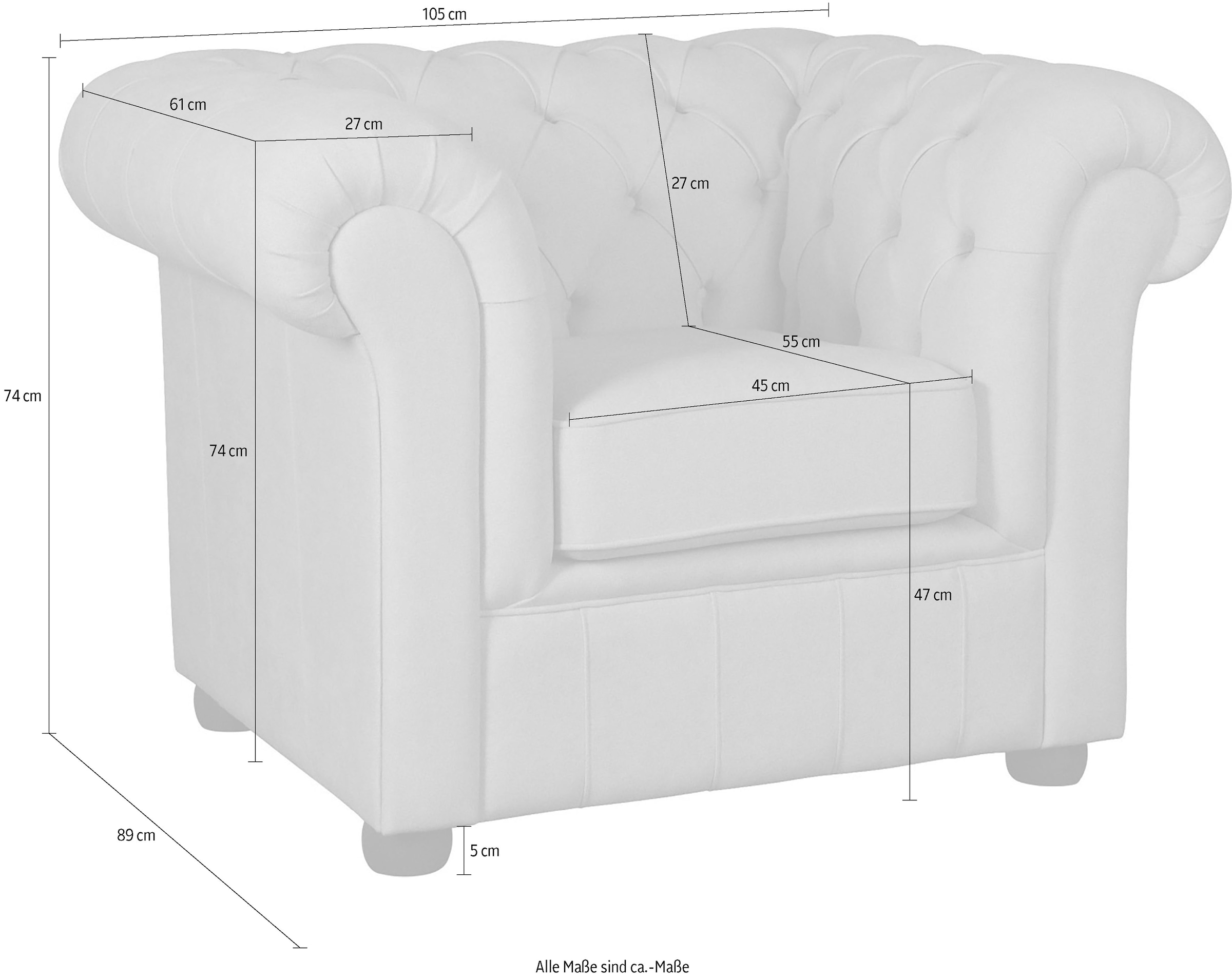 Home affaire Sessel »CHARENTE, Chesterfield, Wellenfederung, Maße B/T/H: 105/89/74 cm«, mit edler Knopfheftung und typischen Armlehnen