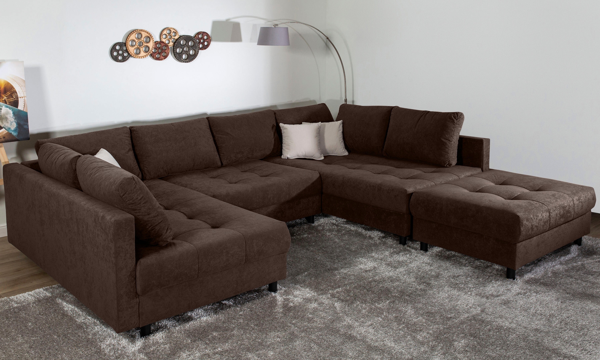 COLLECTION AB Wohnlandschaft »Toni U-Form, B: 298 cm« mit Hocker & 3 Zierki günstig online kaufen