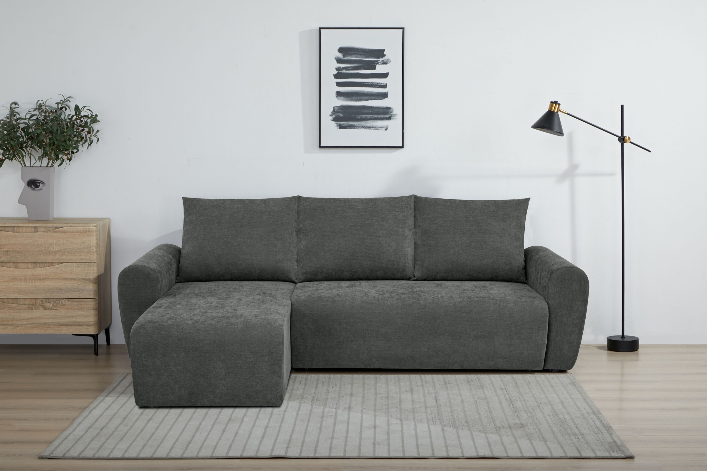 Home affaire Ecksofa »Nortrud-Uni, 241 cm, L-Form, mit Schlaffunktion u. Bettkasten« Recamiere rechts / links montierbar, Feinstruktur-Bezug