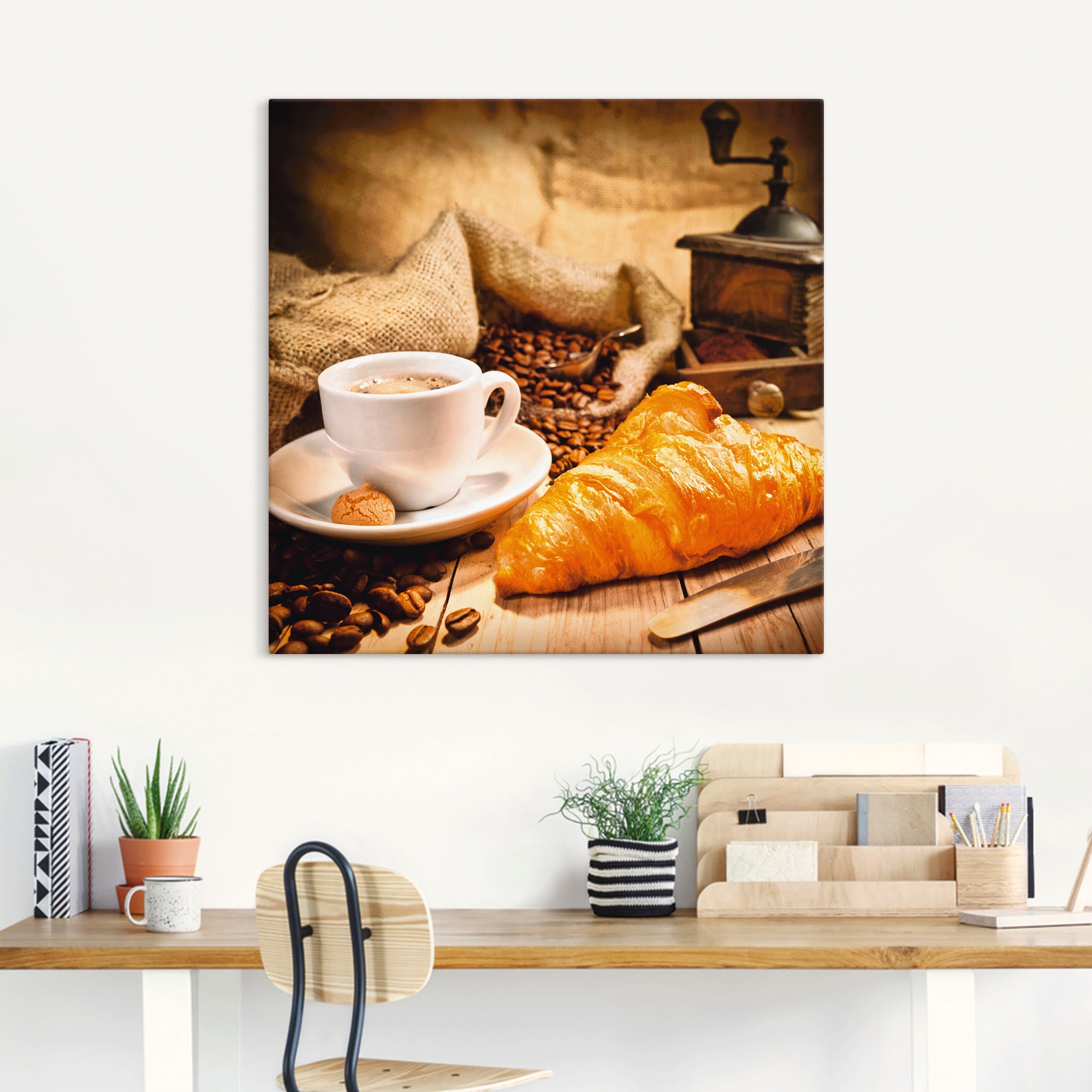 Artland Wandbild »Kaffeetasse mit Croissant«, Getränke, (1 St.), als Leinwandbild, Poster in verschied. Größen