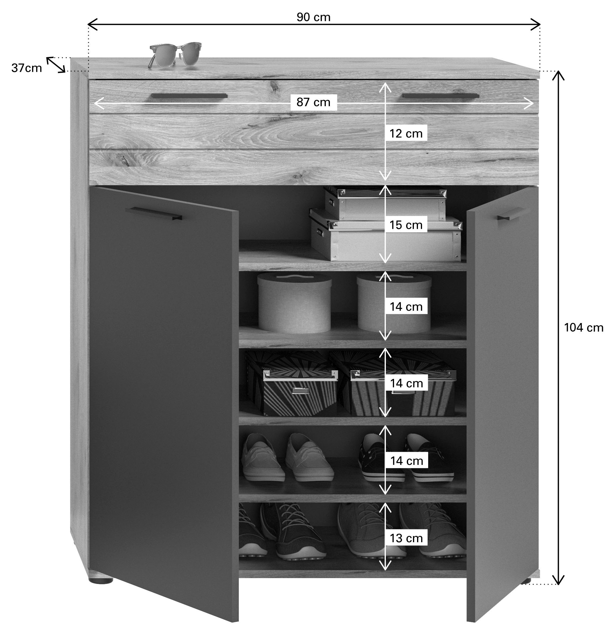 INOSIGN Garderoben-Set »Riga, Breite 195 cm, hochwertige Rillenfräsung, 4-teilig, best. aus:«, (Set, 4 St.), Sitzbank, Paneel, Garderobenspiegel, Schuhkommode