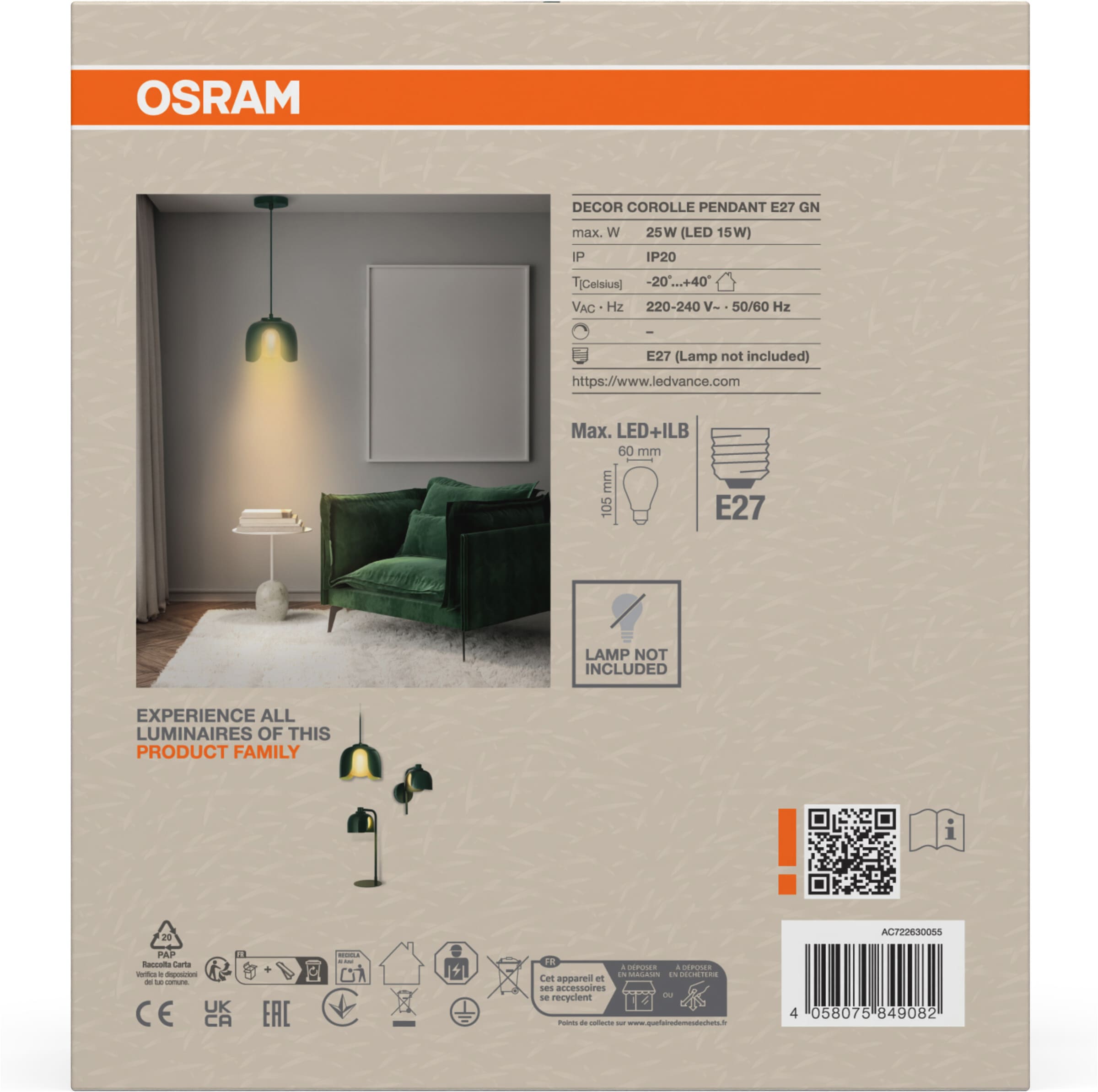Osram Pendelleuchte »Decor Corolle« E27 1 Stk. Fassung E27, Stahl und Glas
