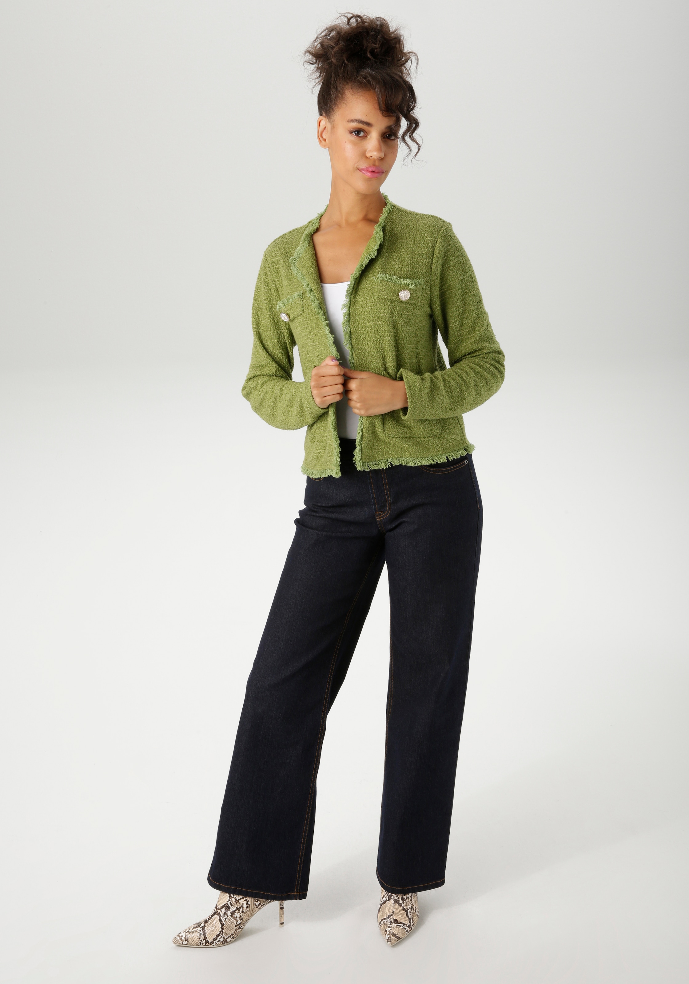 Aniston CASUAL Kurzjacke, aus meliertem Bouclé-Jacquard - NEUE KOLLEKTION