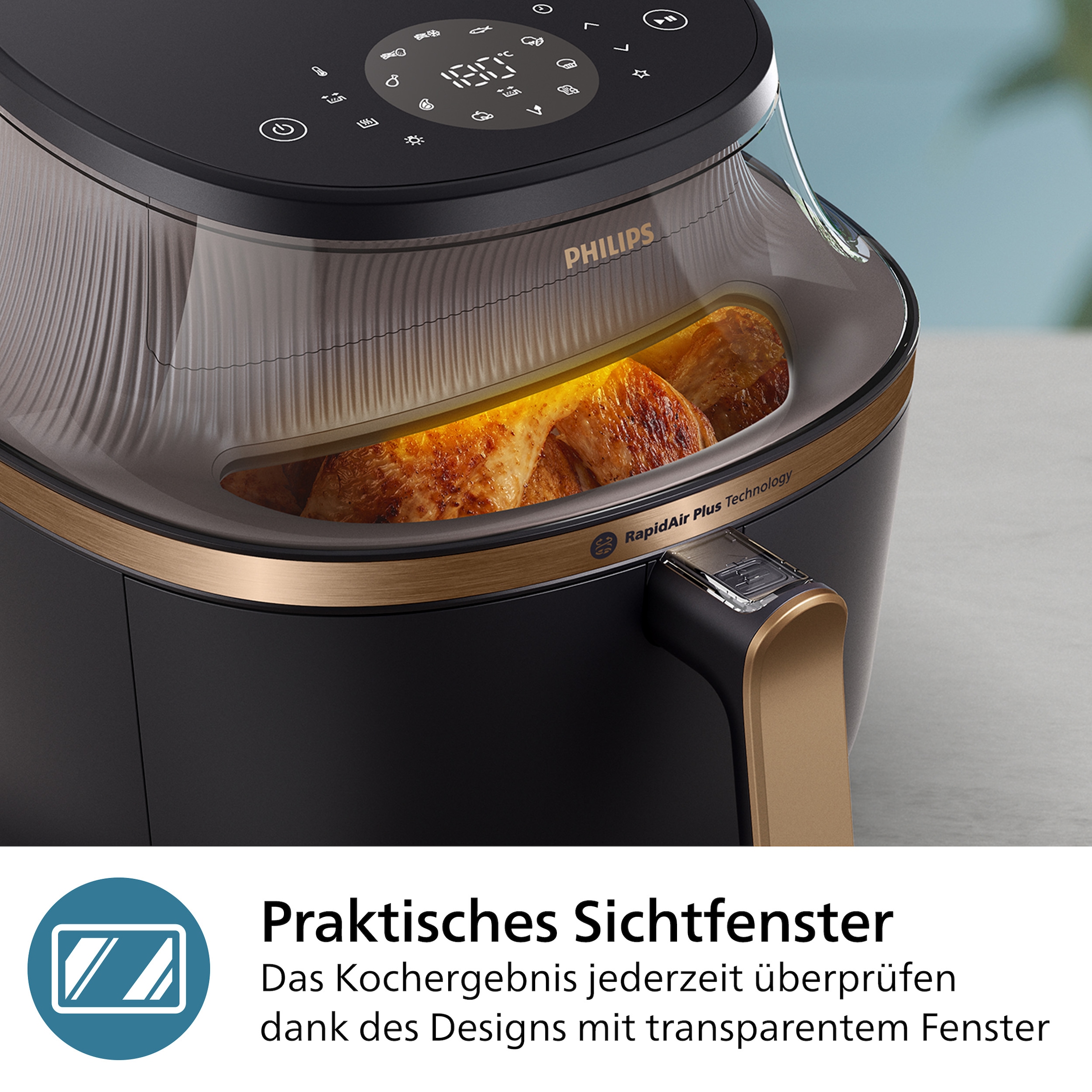 Philips Heißluftfritteuse »Airfryer 3000 NA332/00, mit 6.2L, Sichtfenster«, 1700 W, RapidAir Plus Technologie und 16 Kochfunktionen; Schwarz/Kupfer