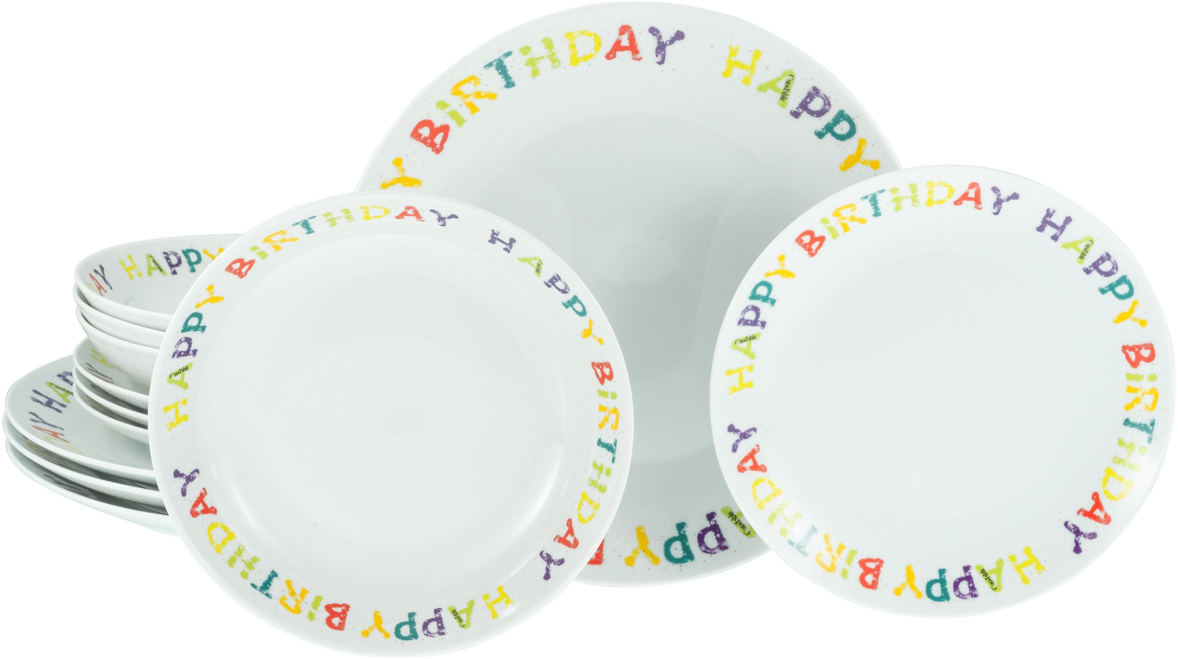 CreaTable Teller-Set »Happy Birthday, Tellerset 12-tlg.« Fröhliches buntes günstig online kaufen