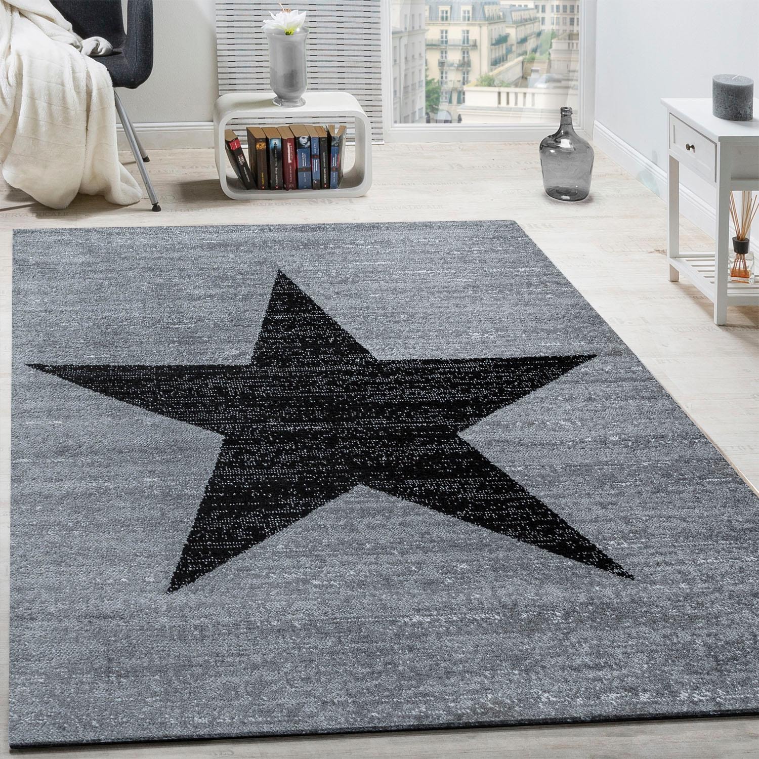Paco Home Teppich »Fiesta 116«, rechteckig, 12 mm Höhe, Kurzflor, Motiv Stern, ideal im Wohnzimmer & Schlafzimmer