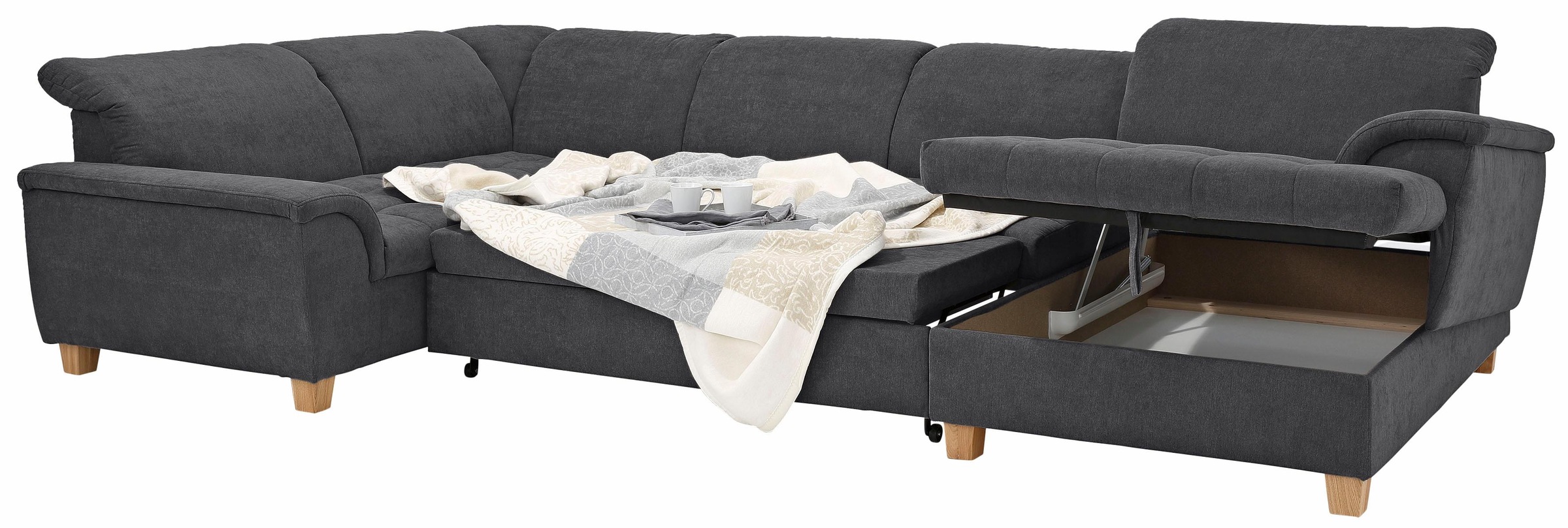 Home affaire Wohnlandschaft »Lyla U-Form«, wahlweise mit Rückenfunktion und zusätzlich mit Bett + Bettkasten