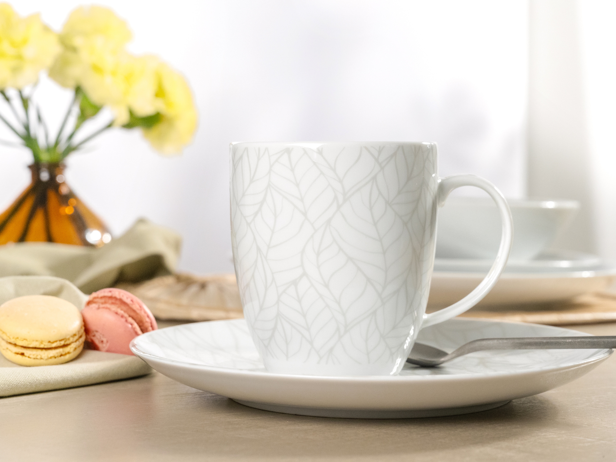 CreaTable Kombiservice »Geschirr-Set Home - Blätter«, (Set, 16 tlg., Kaffeeservice und Tafelservice im Set, für 4 Personen), Service, weiß, Used-und Vintage-Look, zeitlos, 16 Teile für 4 Personen