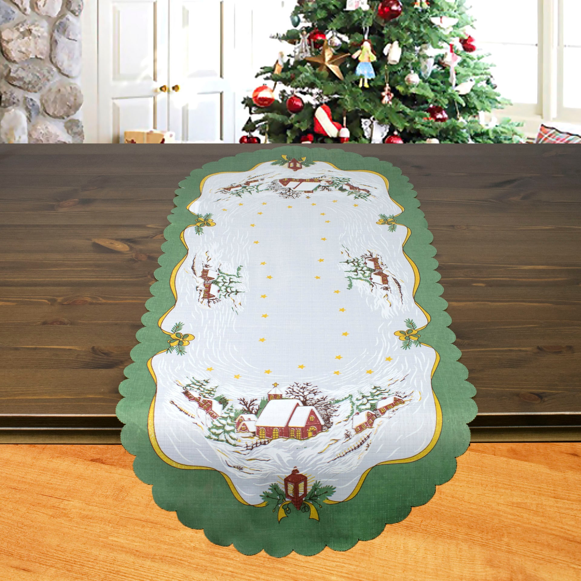 Delindo Lifestyle Tischläufer »Weihnachtskirche«, schnell gedrucktes bequem Design, Stoff bestellen und blickdichter