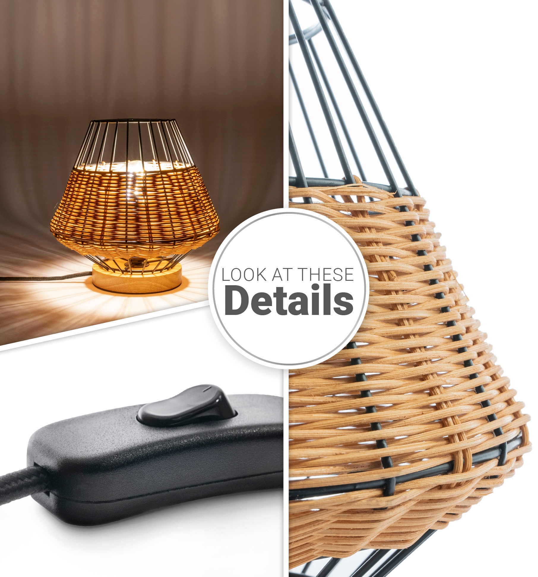 Paco Home Tischleuchte »PUNTO«, Rattan LED Käfig Lampe Boho Style Nacht  Rustikal Holz E27 online kaufen