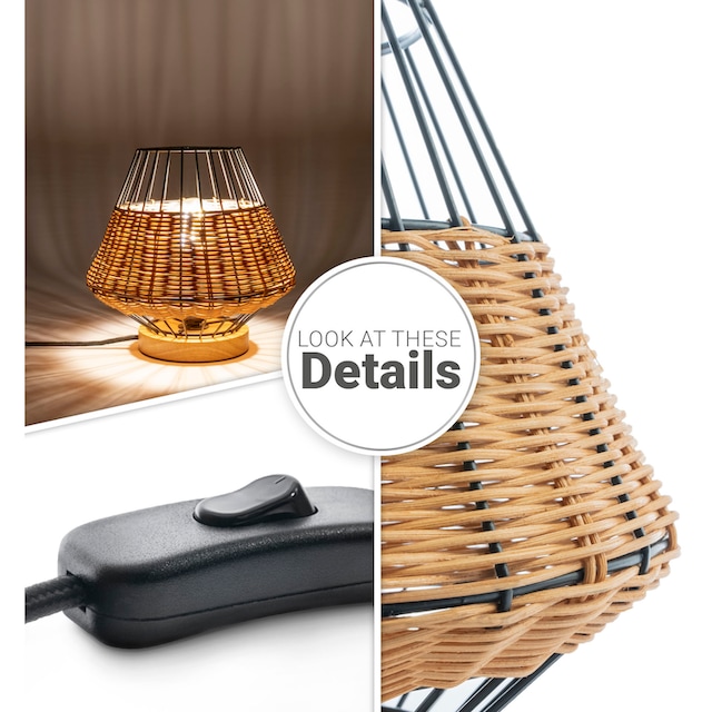 Paco Home Tischleuchte »PUNTO«, Rattan LED Käfig Lampe Boho Style Nacht  Rustikal Holz E27 online kaufen
