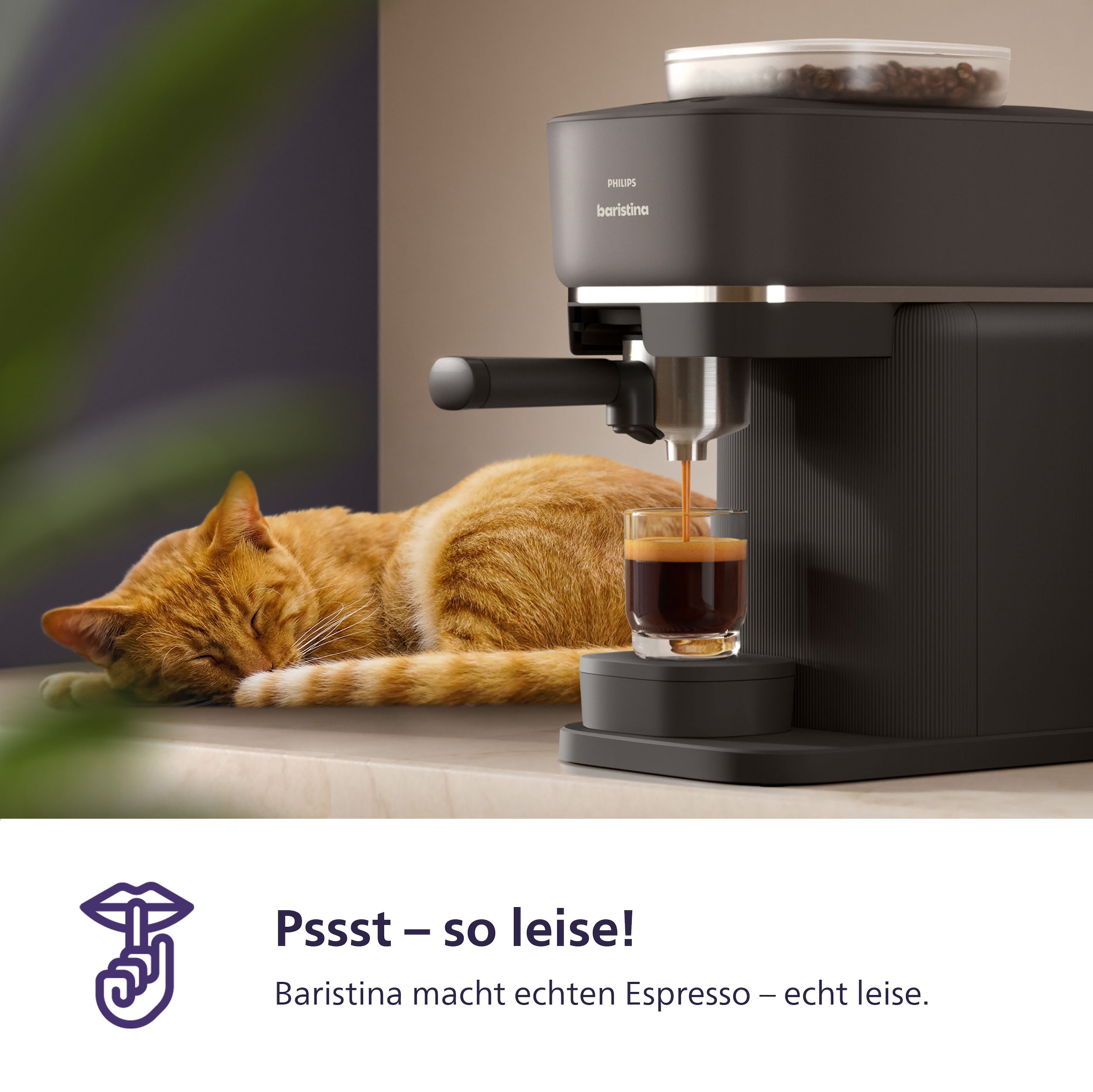 PHILIPS baristina Espressomaschine »BAR305/60 mit Mahlwerk für ganze Bohnen« 16 bar Pumpendruck, Schwarzgrau
