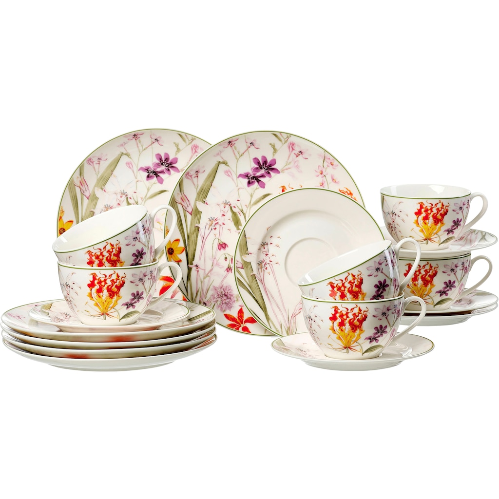 Ritzenhoff & Breker Kaffeeservice »Flora«, (Set, 18 tlg.), Geschirr-Set, Blüten/Blättermotiv