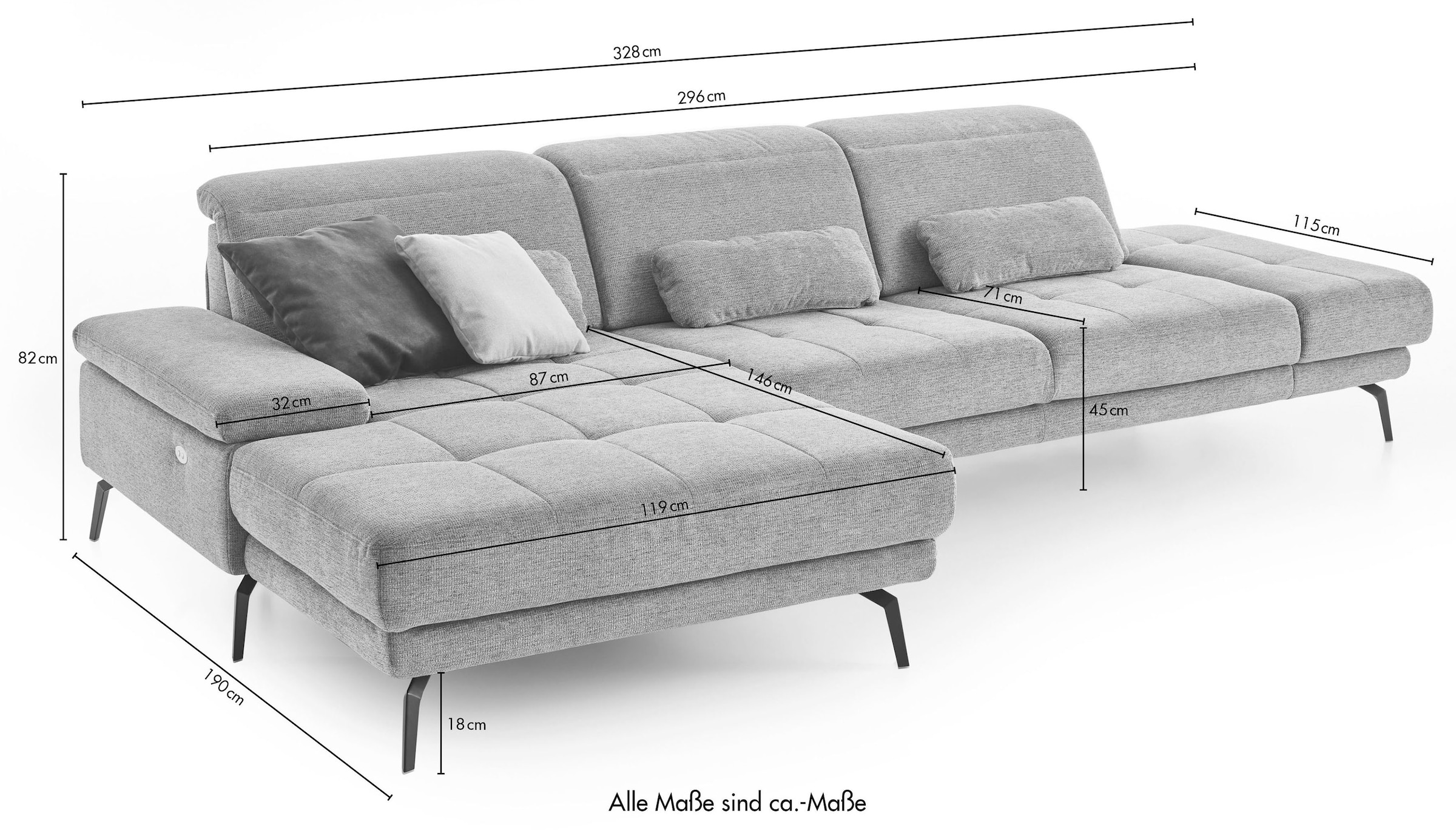 Die PlanBar Ecksofa »MP-IN20126 L-Form«, mit Kopfteilverstellung, optional Sitztiefen- & Armteilverstellung