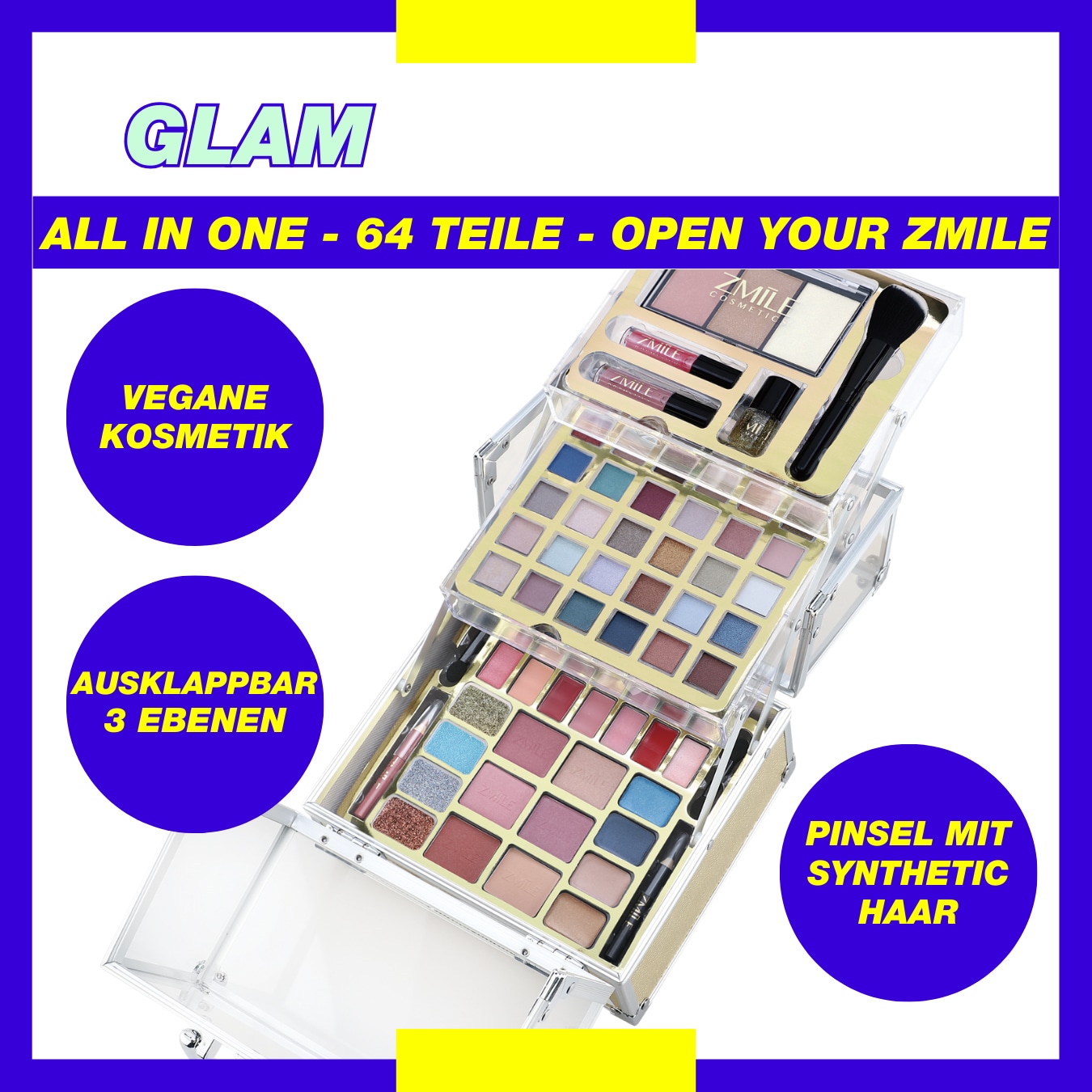 ZMILE COSMETICS Kosmetik-Koffer »Glam«, (64 tlg.), mit veganer Formulierung