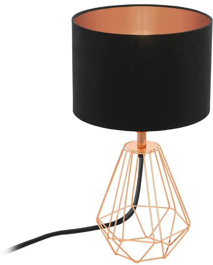 EGLO Tischleuchte »CARLTON 2 Tischlampe, schwarz-kupfer, exkl. Leuchtmittel E14, Retro«, 1 flammig, Leuchtmittel E14 | Leuchtmittel wechselbar-ohne Leuchtmittel, Nachttischlampe, Vintage, Metall, Stoff, Drahtgeflecht, 30,5x16,5cm