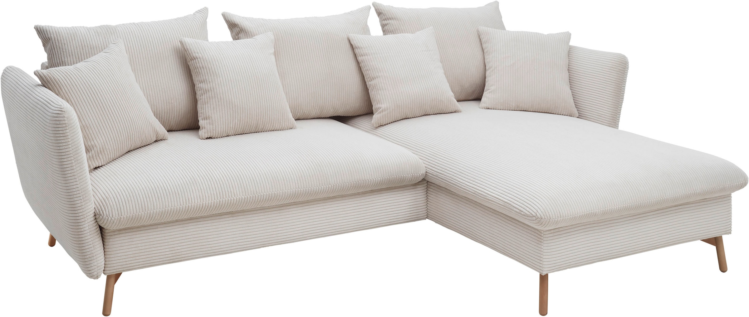andas Ecksofa »MERLE, 258 cm, L-Form, traumhafter Cord,«, mit Bettfunktion und Bettkasten, Liegefläche 224 x 139