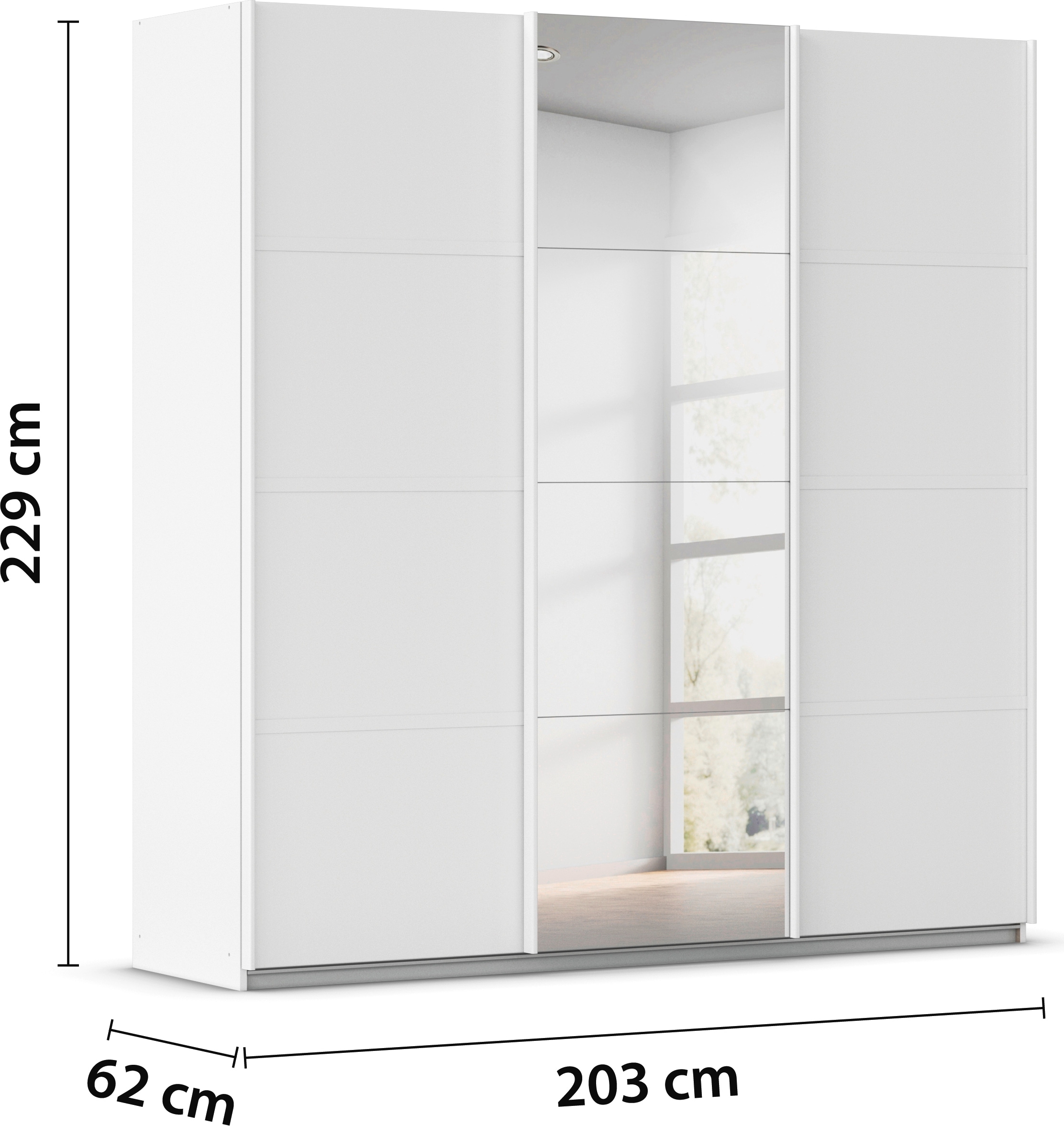 rauch Kleiderschrank »Schwebetürenschrank OTTO´s Choice Garderobe Schrank TOP ANGEBOT Avola«, (in 3 verschiedenen Ausstattungen BASIC/CLASSIC/PREMIUM inkl. Spiegel), mit eleganten Zierleisten in Chrom, Schwarz oder Weiß MADE IN GERMANY