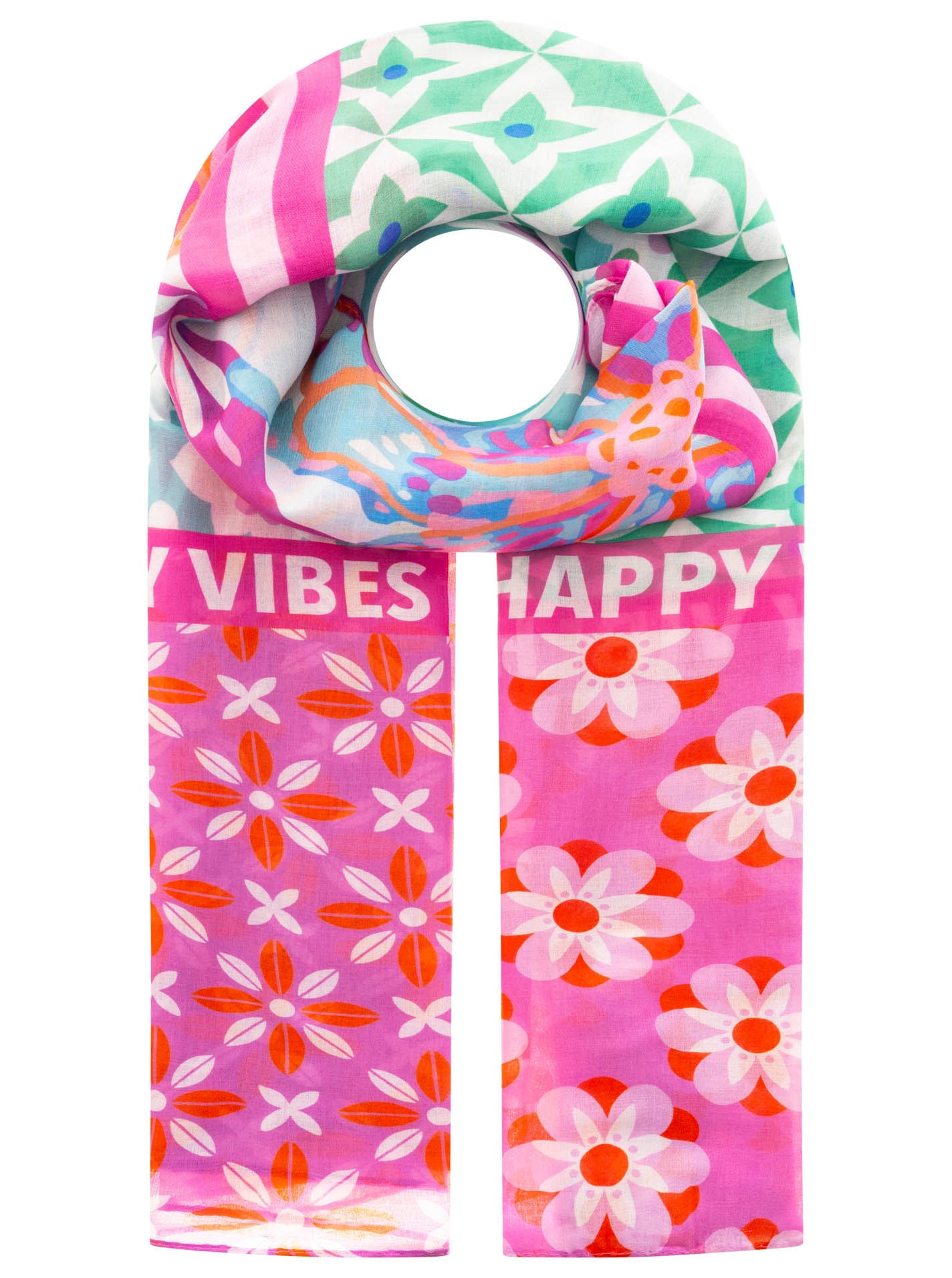 Zwillingsherz Schal »"Flower Block"« Florales Muster mit Schriftzug, transparent