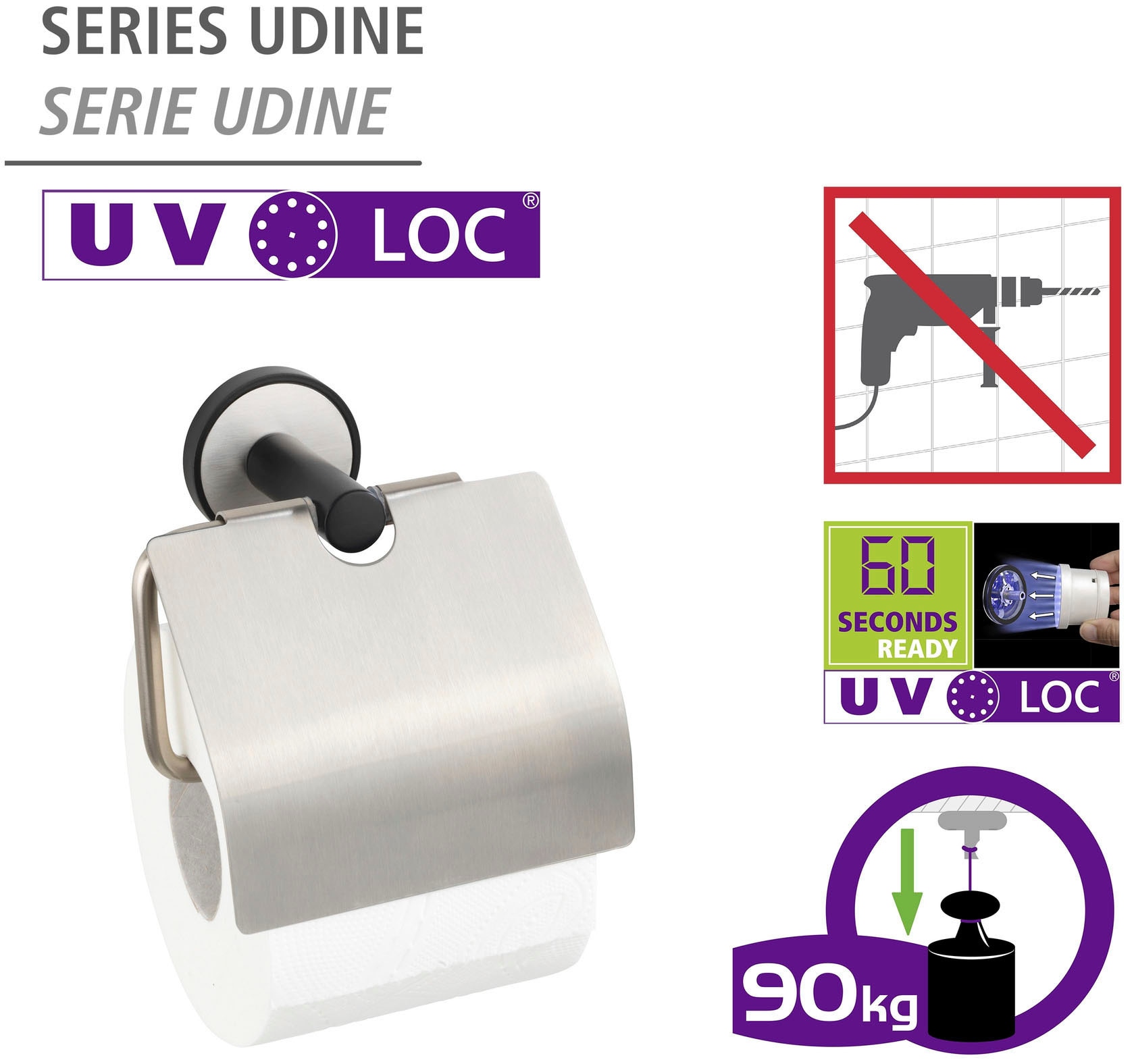 WENKO Toilettenpapierhalter »UV-Loc® Udine«, Befestigen ohne Bohren