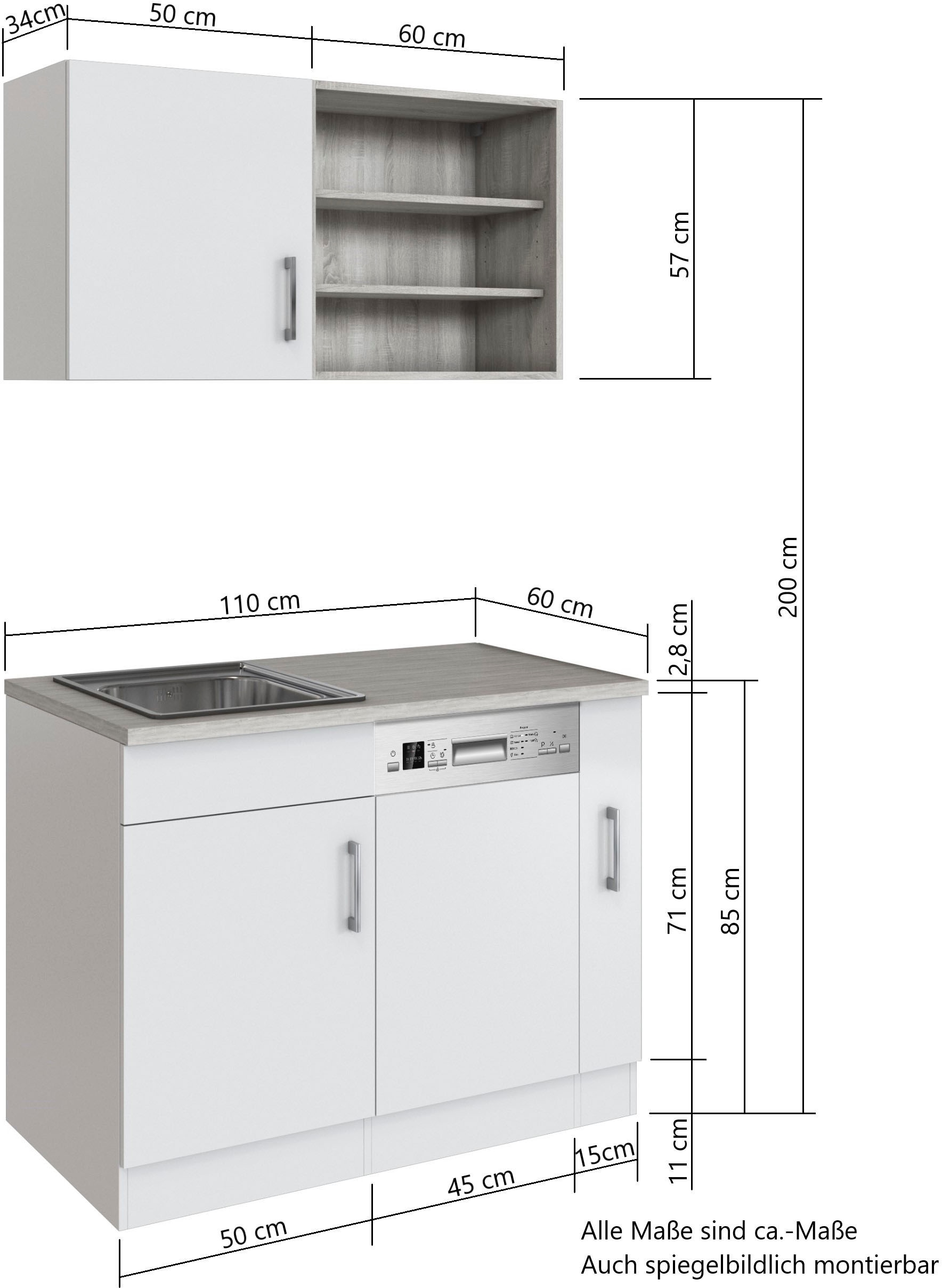 HELD MÖBEL Pantryküche »Mali«, Breite 110 cm, mit E-Geräten