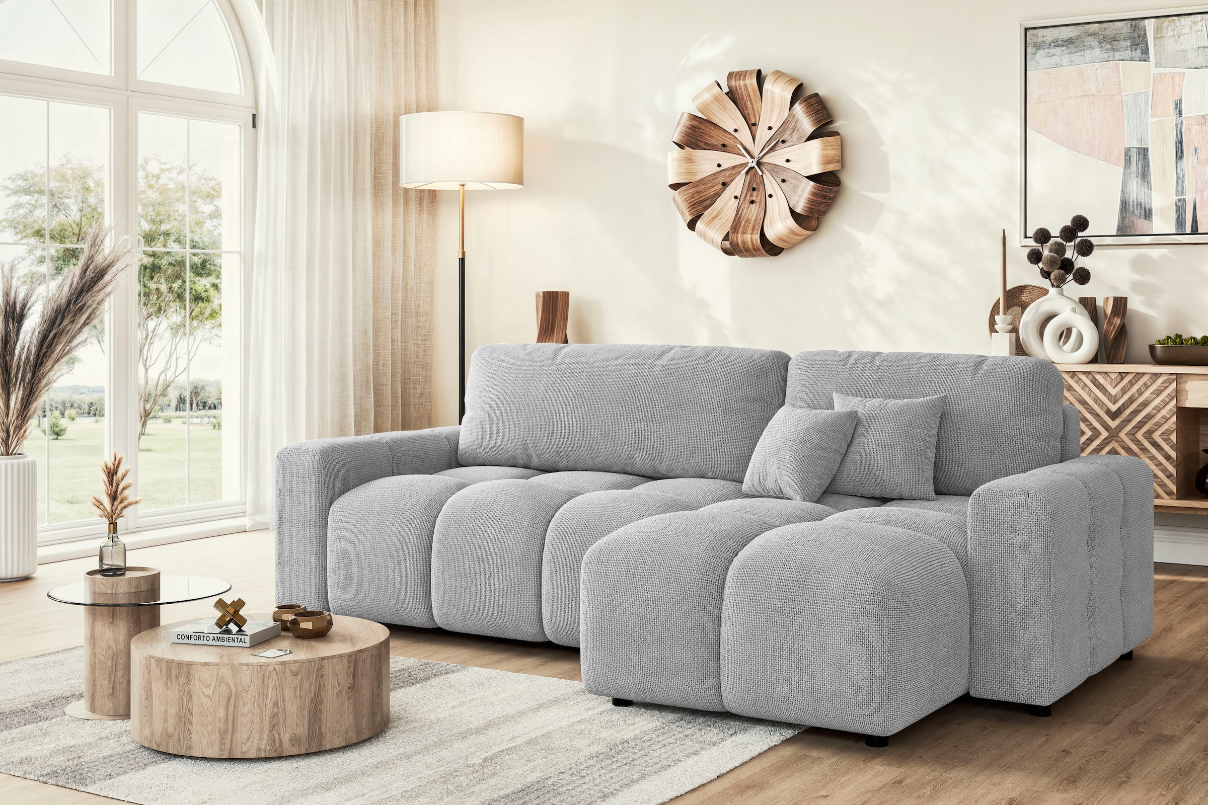 INOSIGN Ecksofa »FELICI, Schlafsofa 233cm, L-Form mit Recamiere beidseitig montierbar«, Designsofa mit Bettfunktion und Bettkasten, Maße B/T/H: 233/142/88 cm
