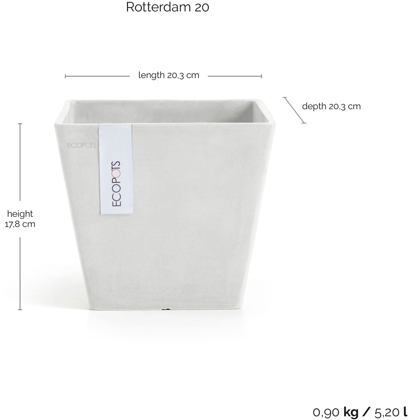ECOPOTS Blumentopf »Rotterdam 20 Weiß« für innen und außen: frostsicher, bruchsicher und lichtbeständig