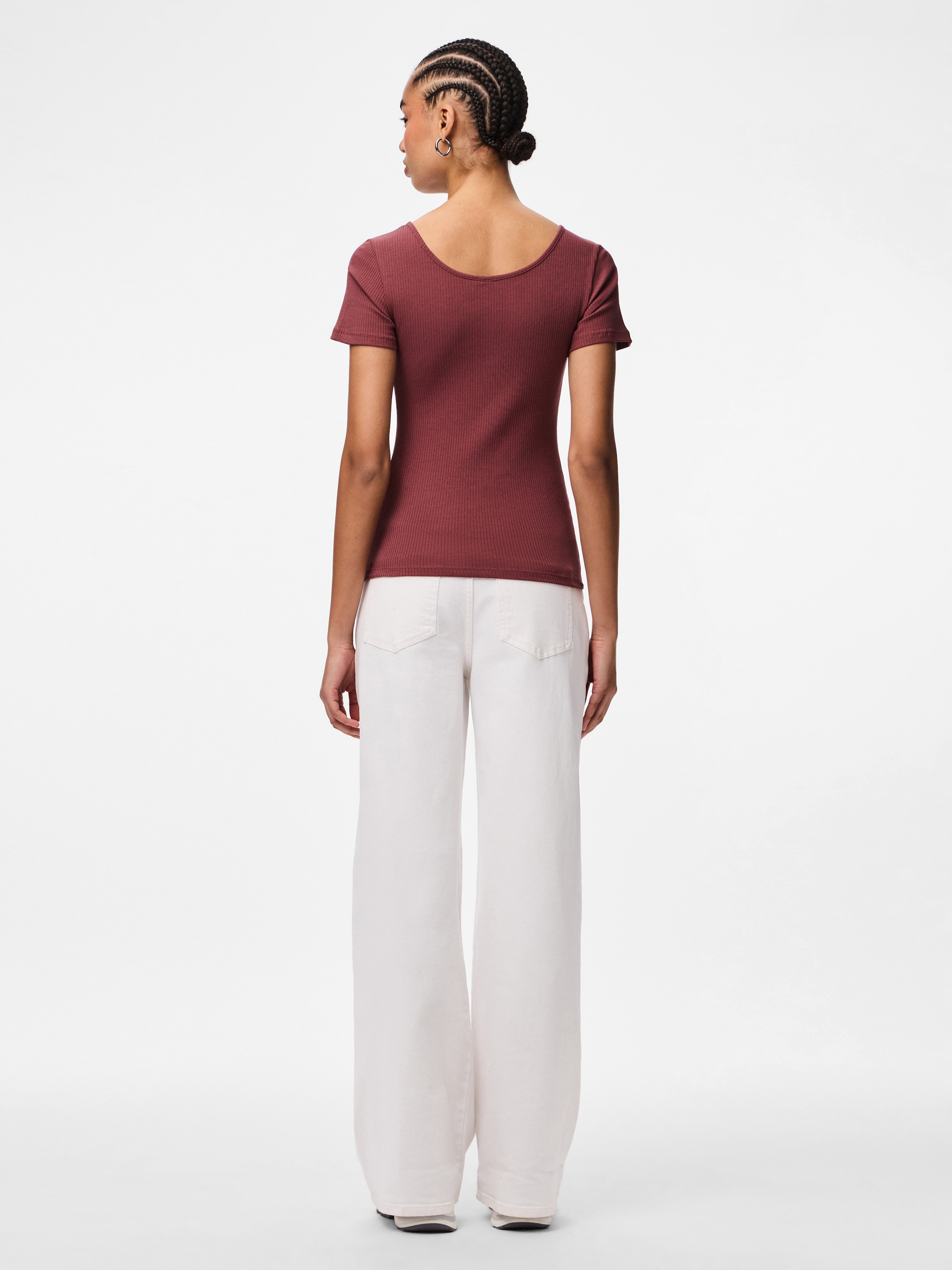 pieces Kurzarmshirt »PCKITTE SS TOP NOOS BC« Baumwollmischung, slim fit