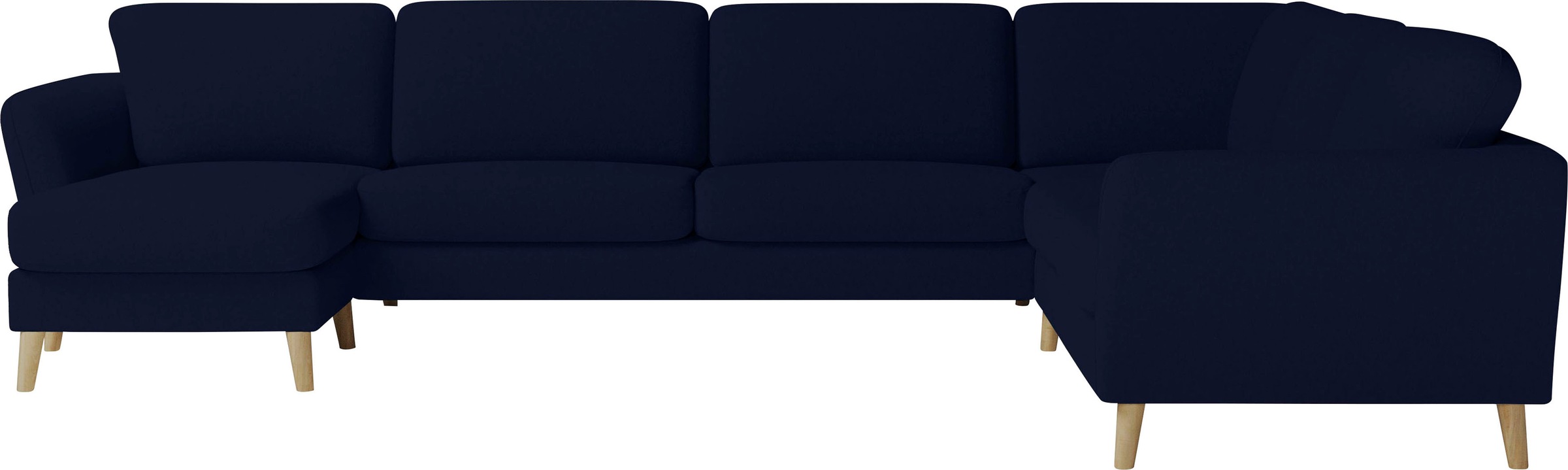 Home affaire Wohnlandschaft »MARSEILLE XXL 349cm, U-Form, Ottomane rechts/links wählbar«, Massivholzbeine Eiche, Landhausstil, Wellenunterfederung