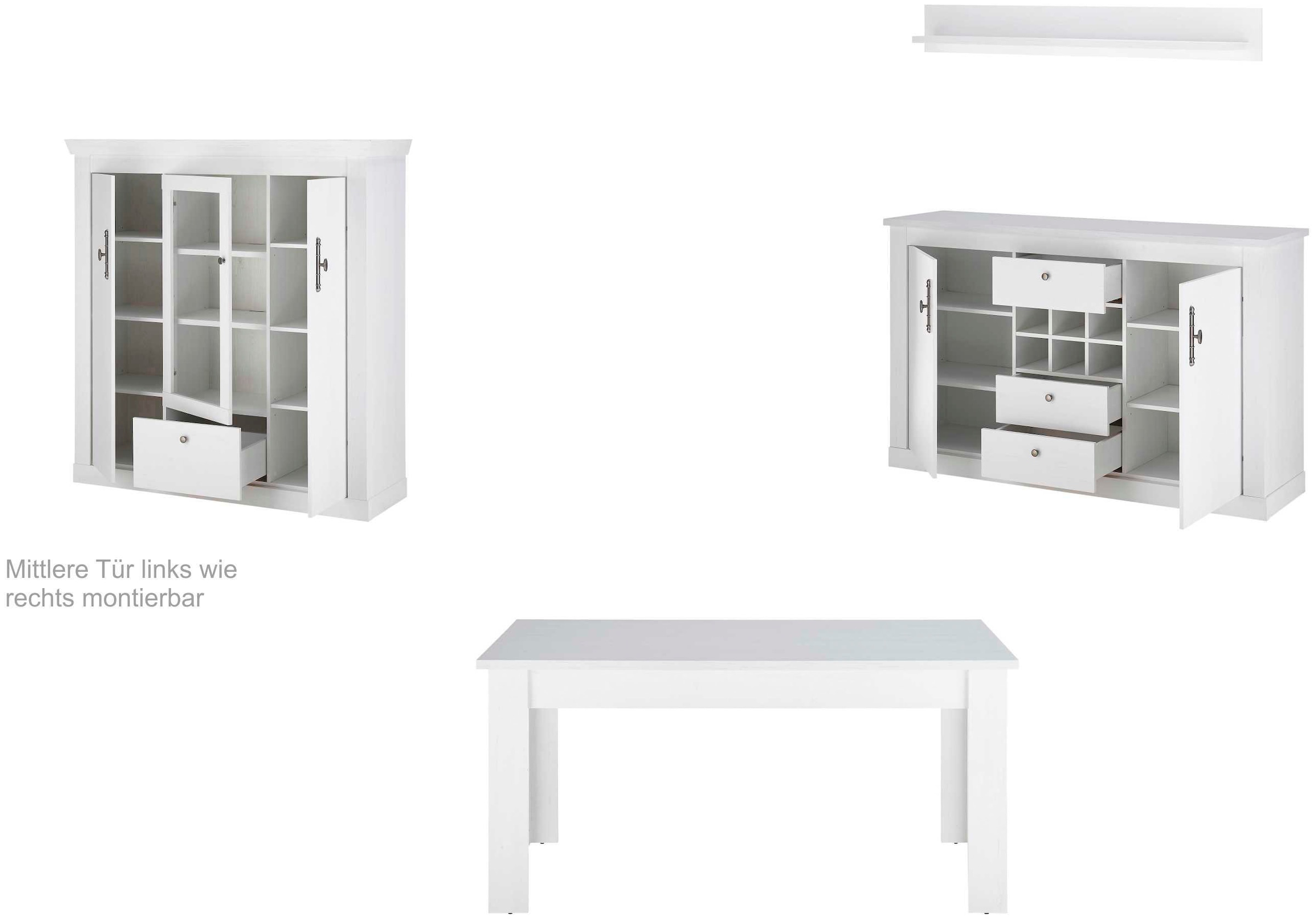 Home affaire Wohnwand »RAVENNA«, (4 St.), im romantischen Landhausstil, Griffe aus Metall, Softclose-Funktion
