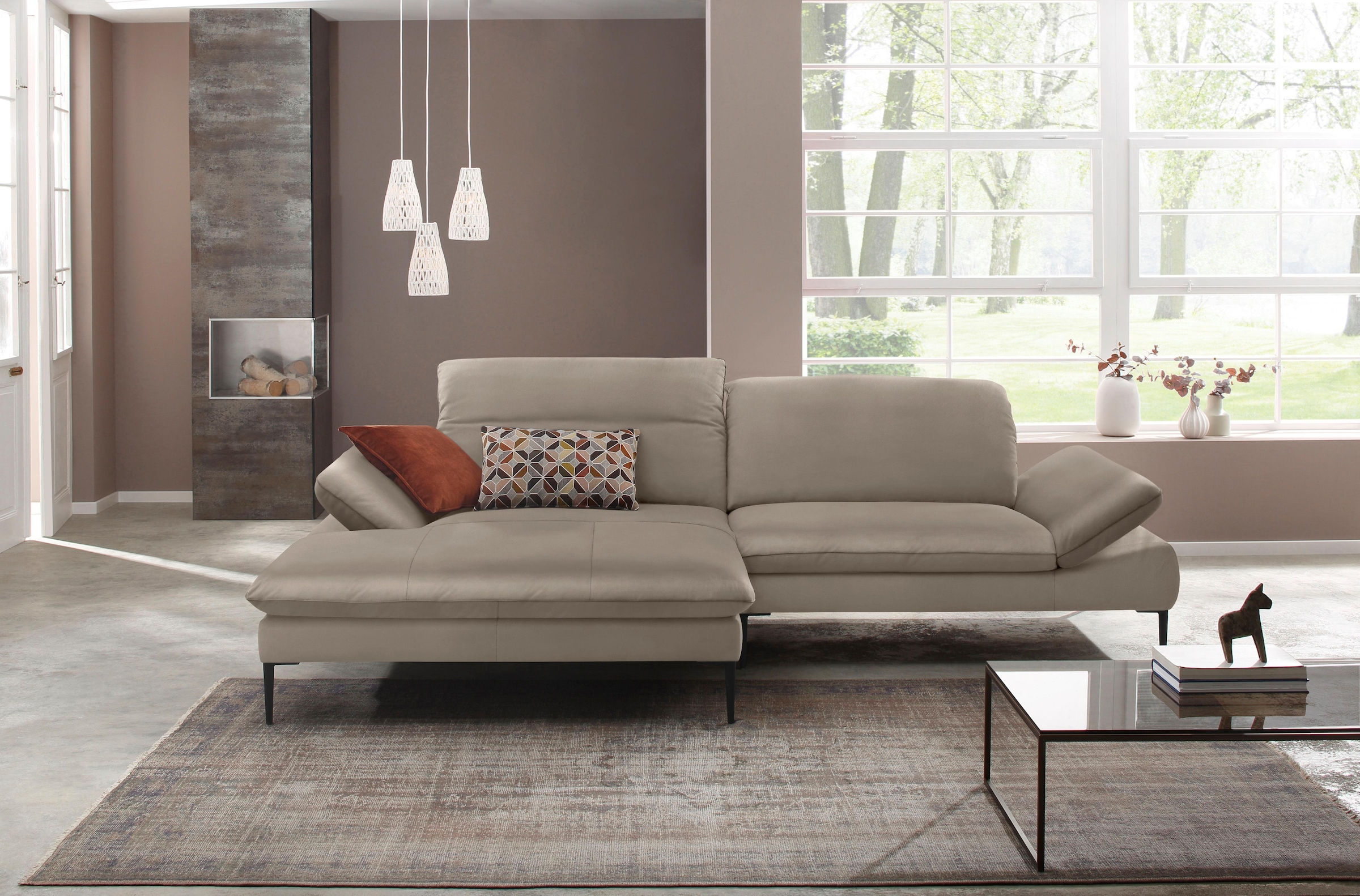 W.SCHILLIG Ecksofa »enjoy&MORE, Designsofa, elegant und bequem, L-Form«, Sitztiefenverstellung, Füße schwarz pulverbeschichtet, Breite 294 cm
