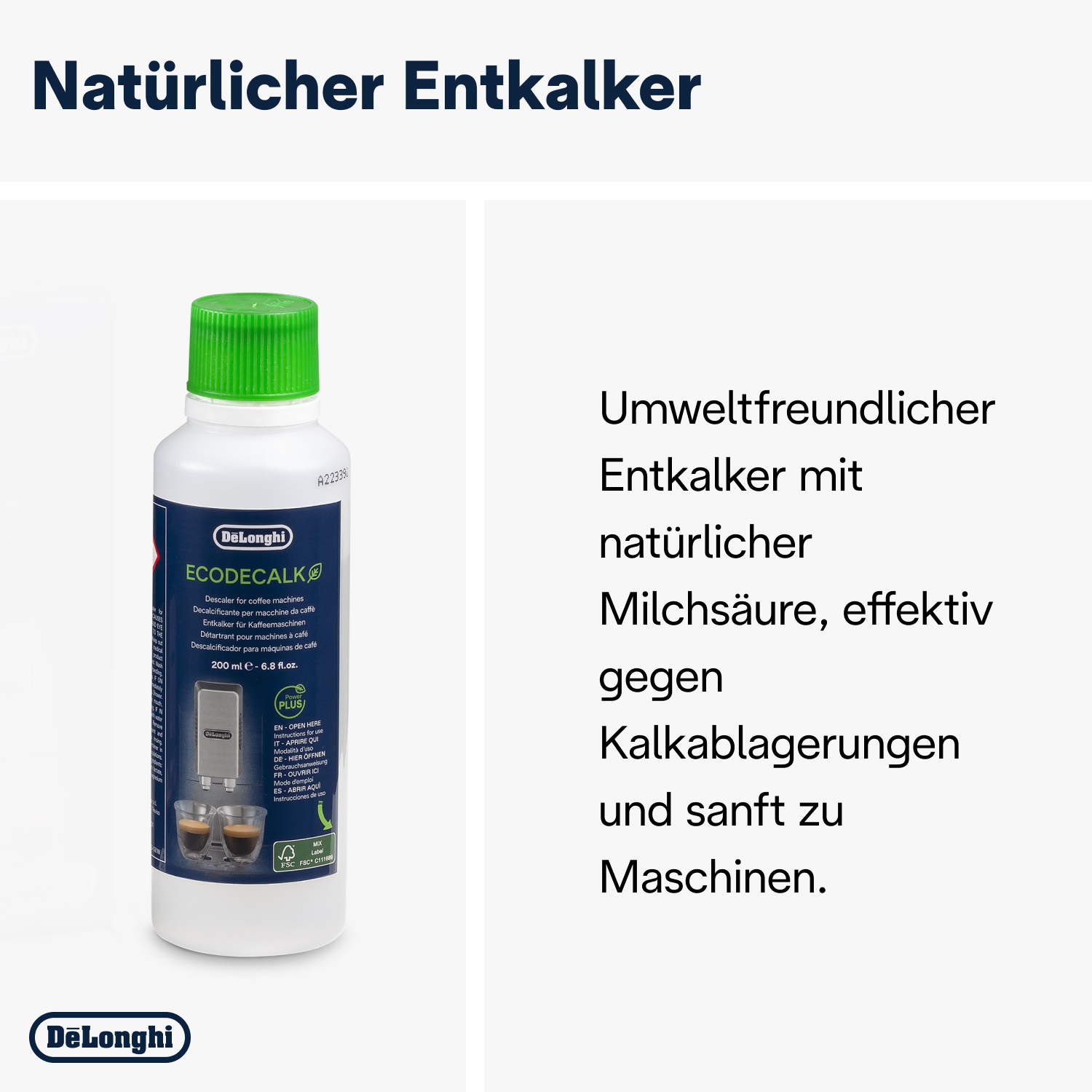 De'Longhi Pflegeset »DLSC306 Original, für Kaffeemaschinen & Kaffeevollautomaten« EcoMulticlean 250ml, EcoDecalk 200ml, Wasserfilter, Mikrofasertuch
