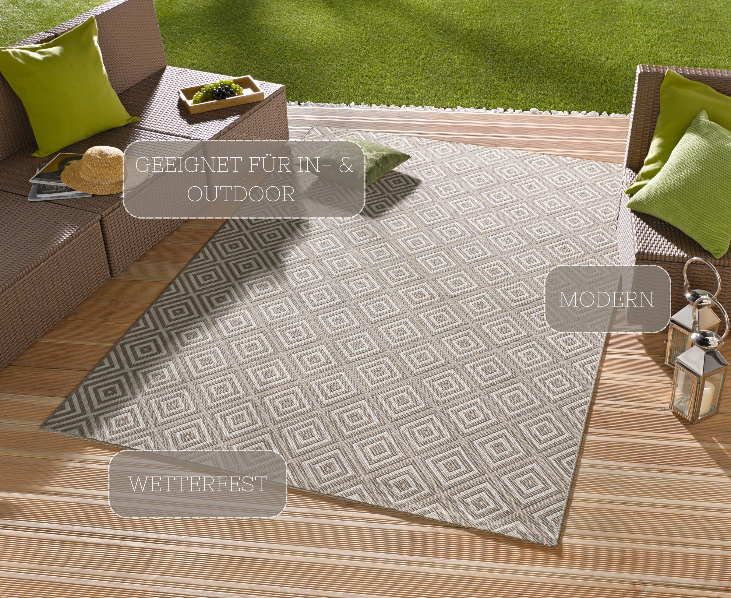 NORTHRUGS Teppich »Karo«, rechteckig, 8 mm Höhe, In- & Outdoor, Läufer, Wetterfest, Raute, Balkon, Garten, Flur