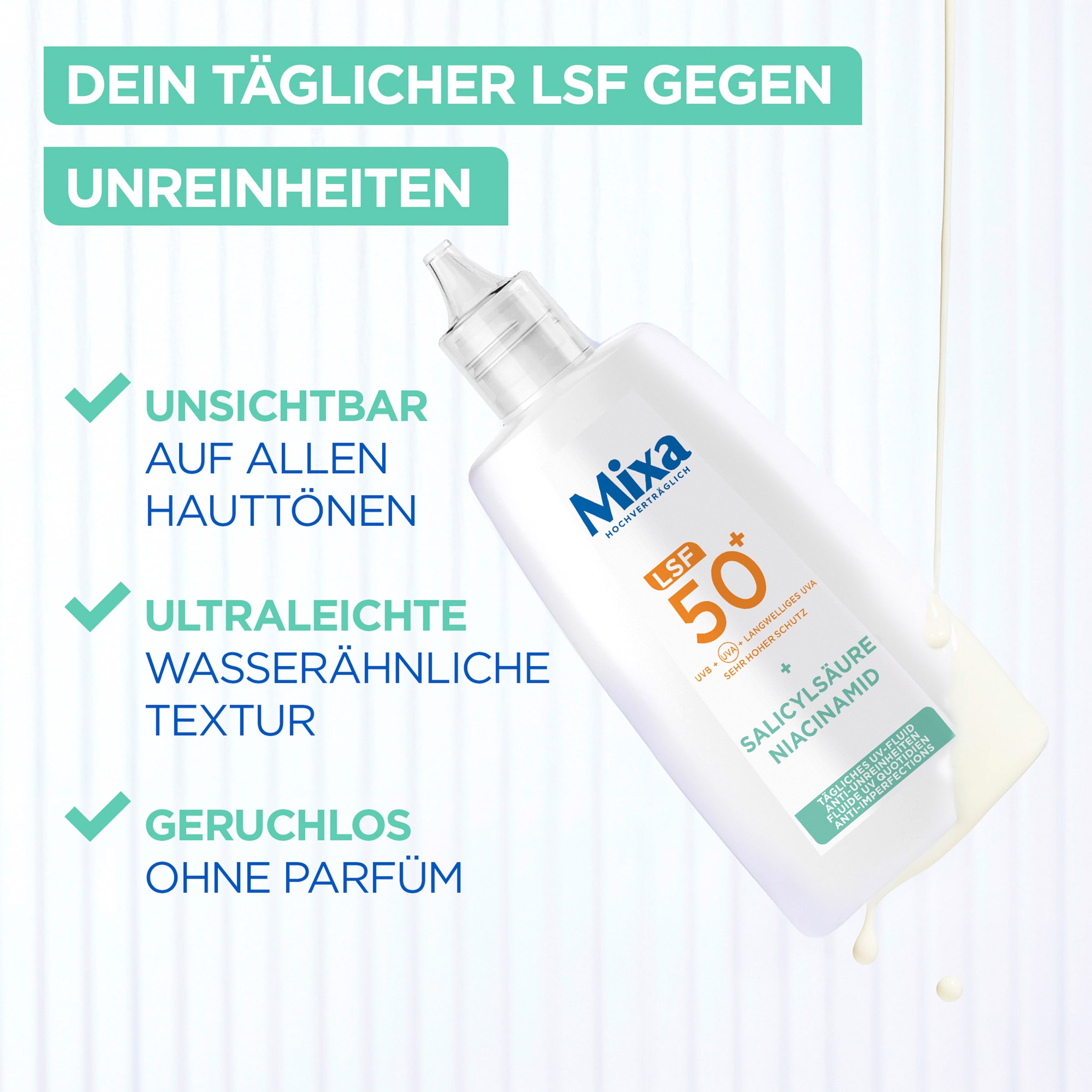 Mixa Gesichts-Reinigungsfluid »MIXA ANTI-UNREINHEITEN LSF50 + UV FLUID« mit Niacinamid