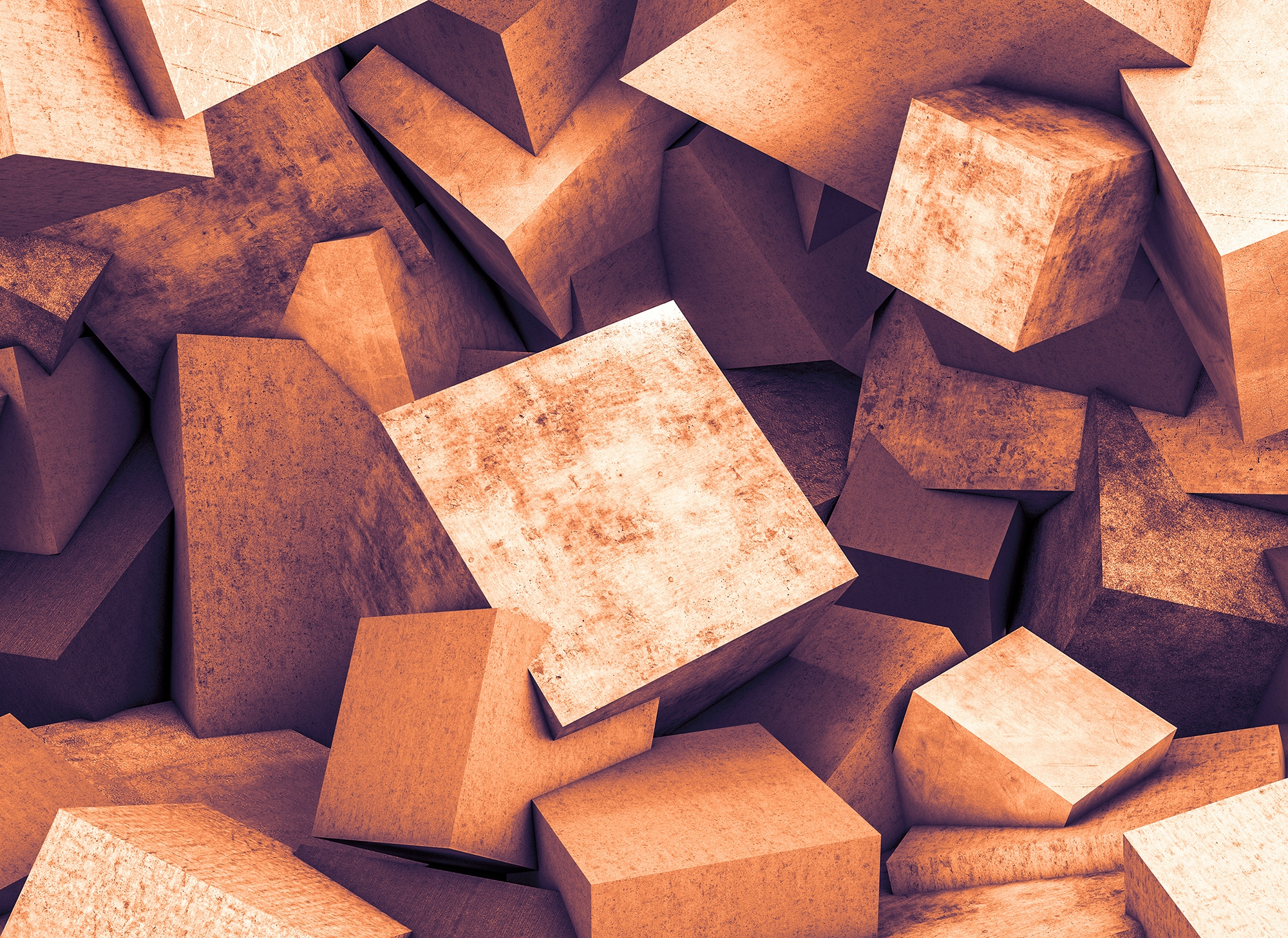 Fototapete Beton Blöcke 3D Effekt Orange 3,50 m x 2,55 m FSC® günstig online kaufen