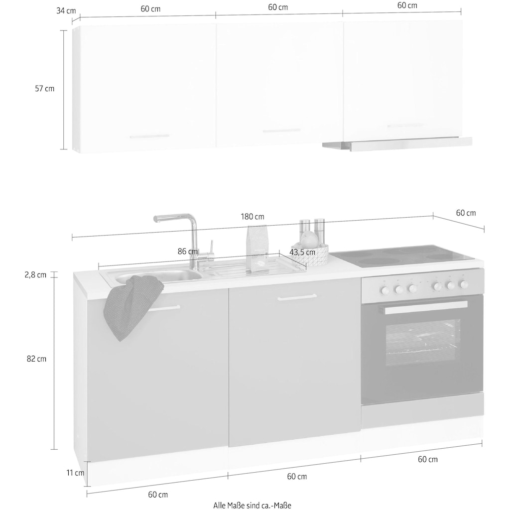 HELD MÖBEL Küchenzeile »Visby«, mit E-Geräten, Breite 180 cm