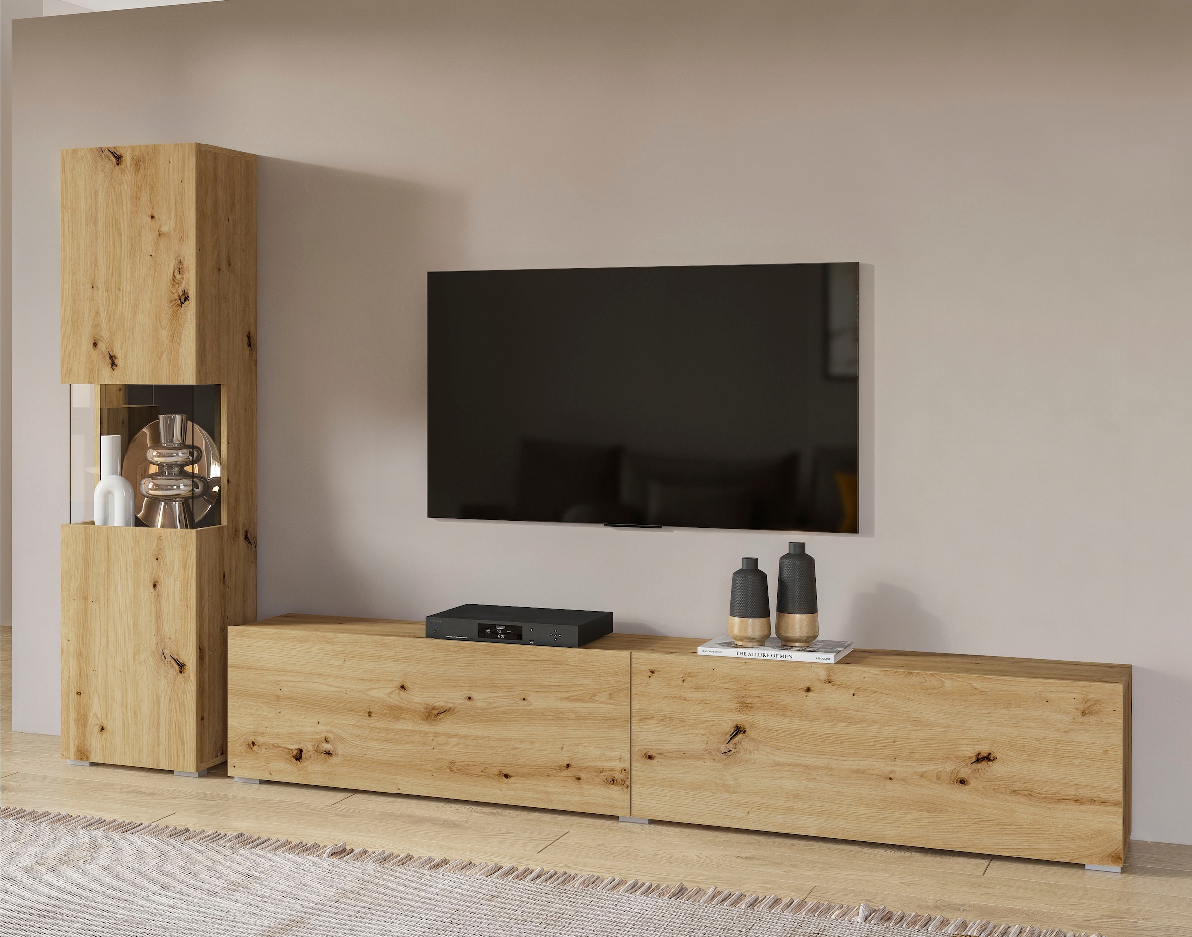 INOSIGN Wohnwand »Ava, Wohnzimmer-Set hängend/stehend montierbar, Vitrine, Lowboard«, 2-tlg.
