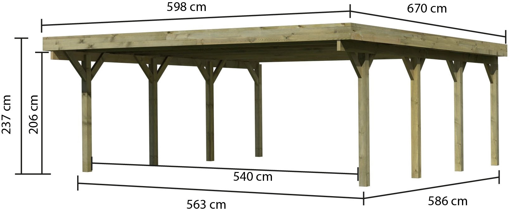 Karibu Doppelcarport »»Classic 2« PVC-Dach Variante A kesseldruckimprägnert«, Masivholz, 540 cm, KDI, aus Masivholz
