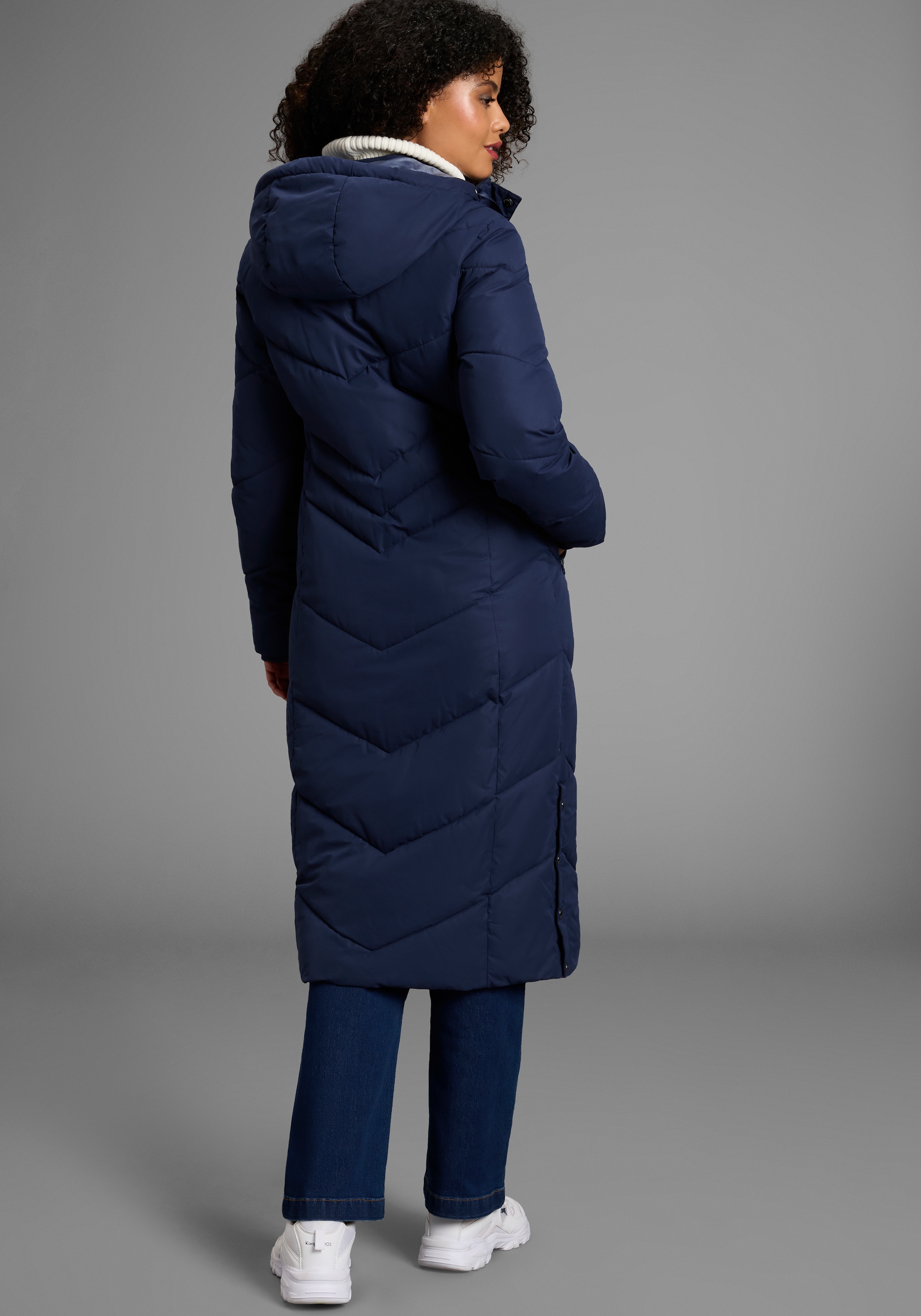 KangaROOS Steppmantel Langer Wintermantel mit seitlichen Knöpfen und Kapuze