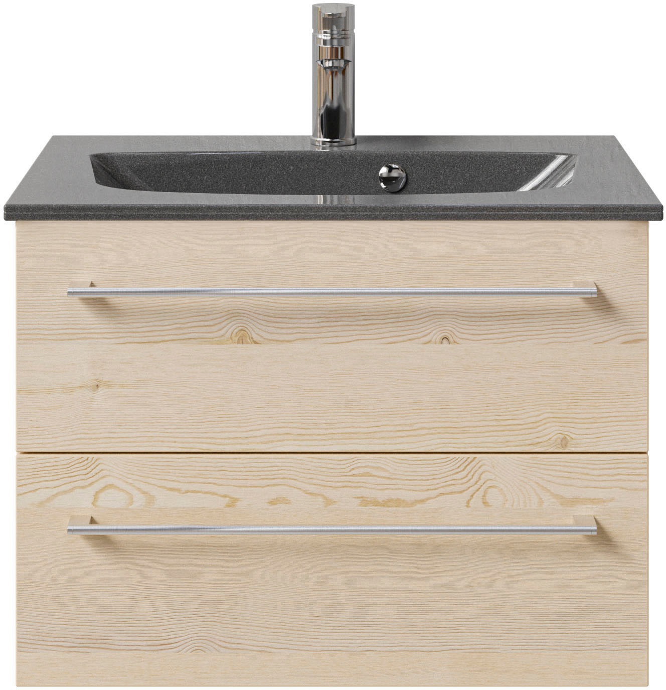 Saphir Badmöbel-Set »Serie 6025 2-teilig Mineralmarmor-Waschtisch mit LED-Spiegelschrank«, (2 St.), Waschplatz 67 cm breit, 2 Schubladen, 2 Spiegel-Türen, inkl Türdämpfer