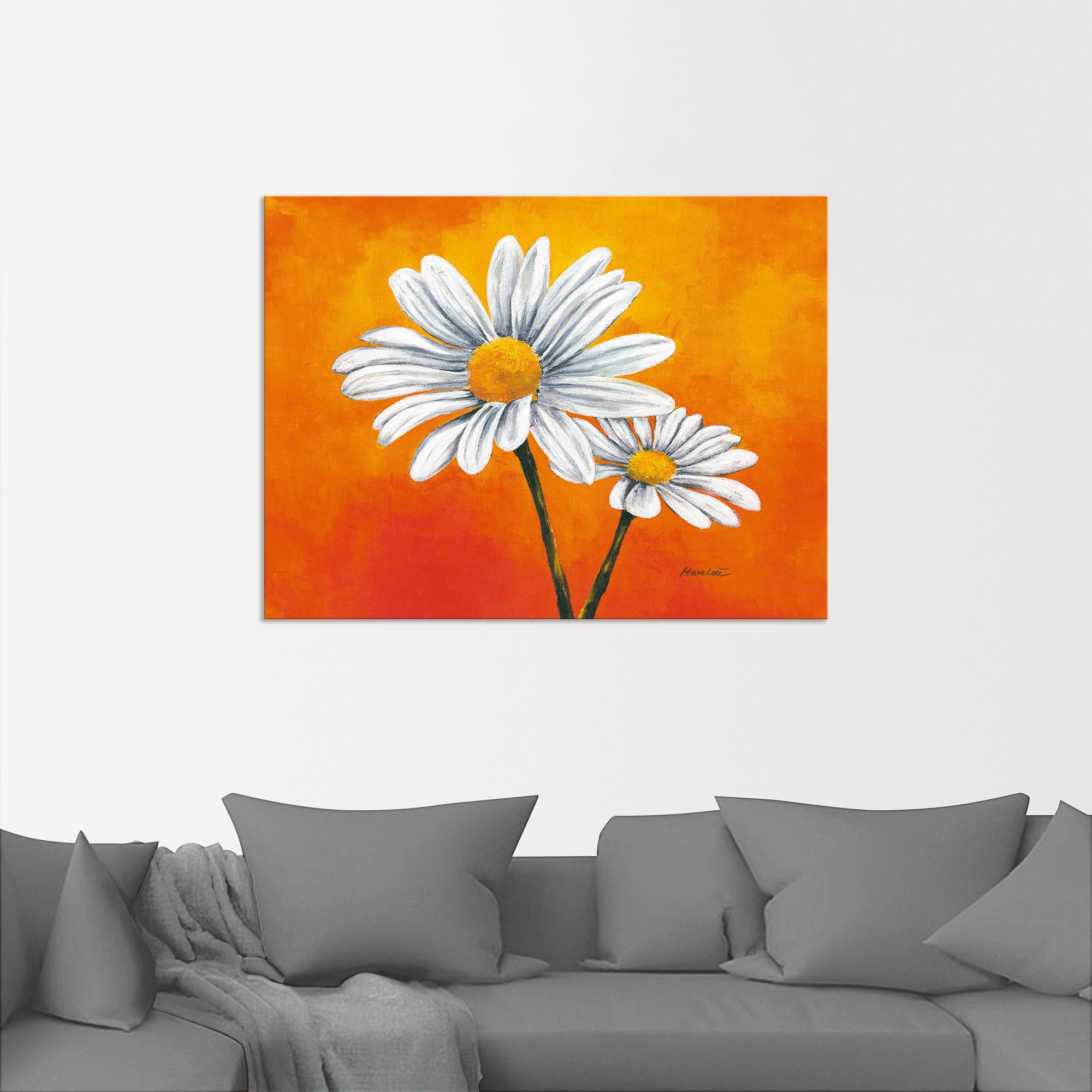 Artland Wandbild "Margeriten auf Orange", Blumen, (1 St.), als Alubild, Lei günstig online kaufen