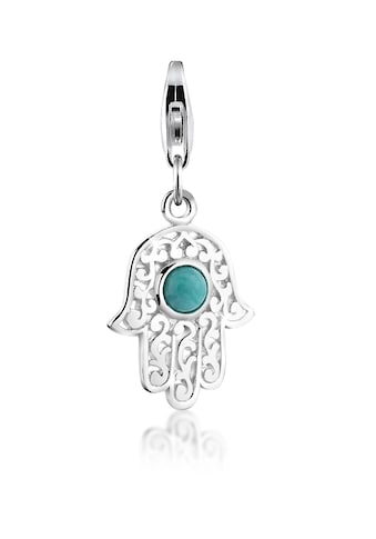 Charm-Einhänger »Hamsa Hand Fatima Türkis Edelstein 925 Silber«