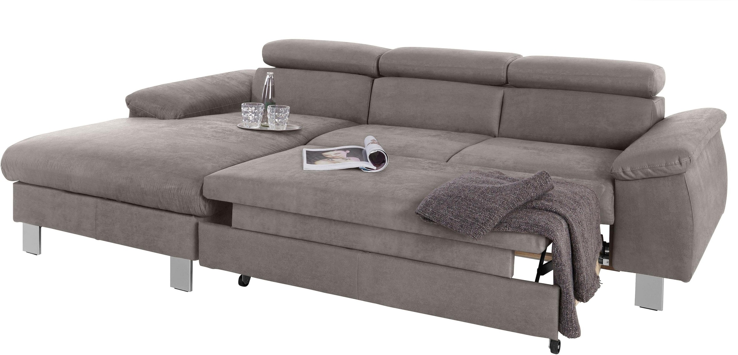 COTTA Ecksofa Komaris, Ecksofa, wahlweise mit RGB-LED-Beleuchtung und Bettfunktion/Bettkasten