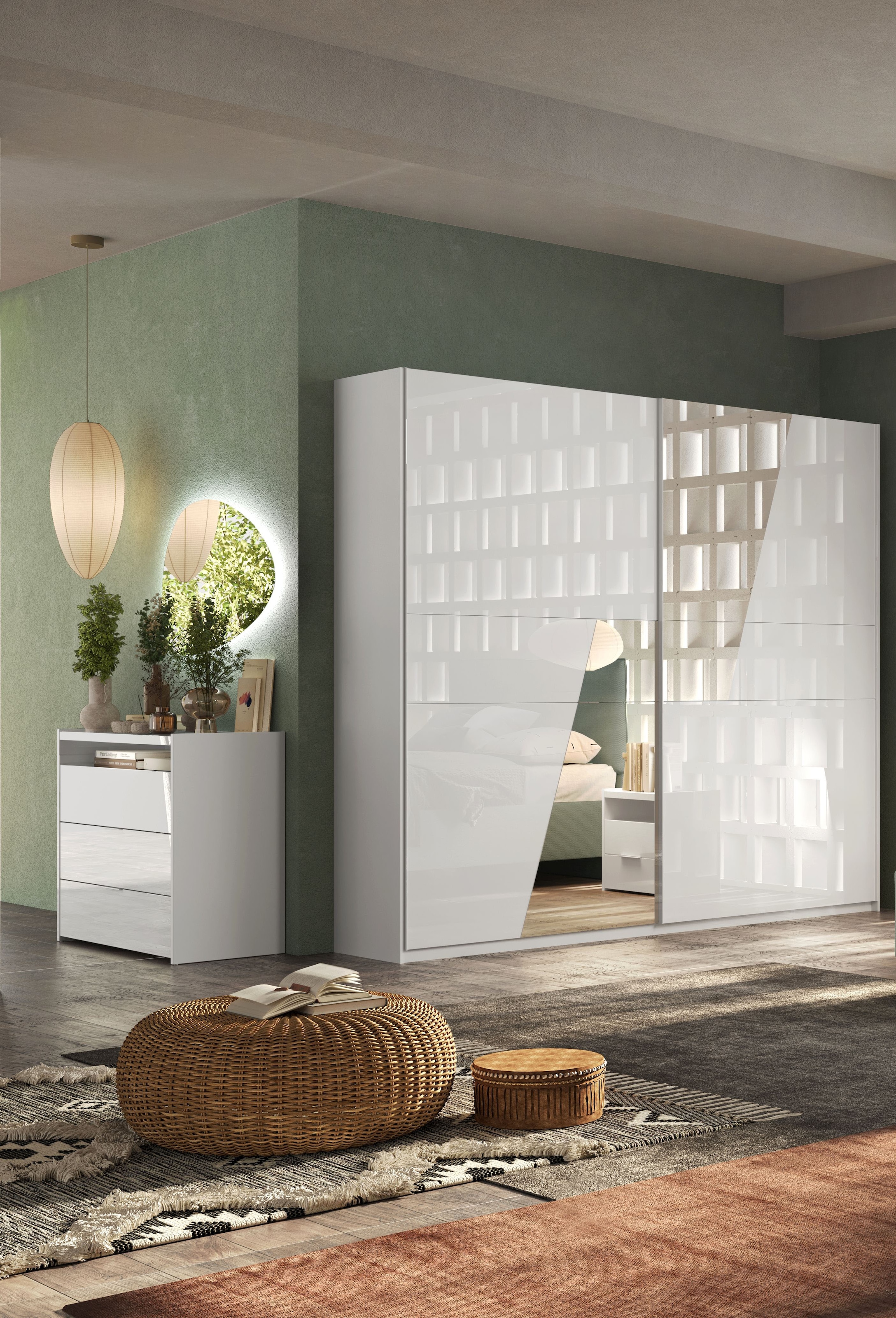 INOSIGN Kommode »Malmo, Schubkastenkommode B/T/H 111/50/95 cm, mit 3 Schubkästen,«, offene Ablage, Top 22 mm stark, Metallgriff, Weiss Hochglanz Lack