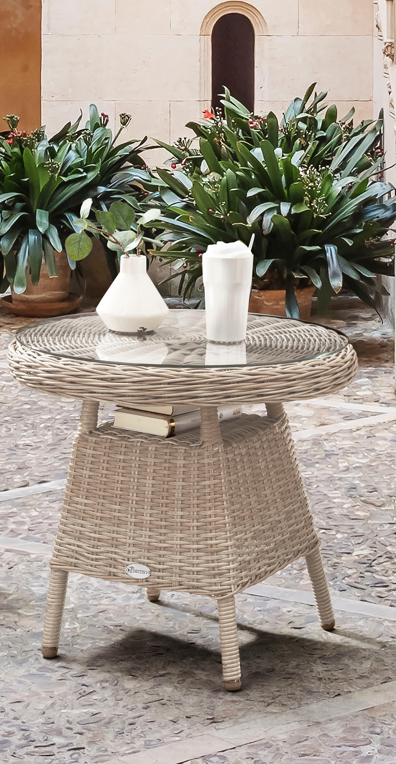 Destiny Gartentisch »MALAGA«, Ø: 60cm x H: 55cm, Aluminium, Polyrattan günstig online kaufen