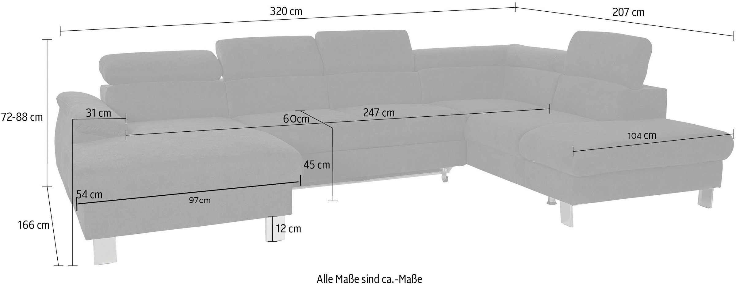 COTTA Polstergarnitur »Komaris U-Form«, (Set), Set bestehend aus: Wohnlandschaft mit Kopfteilverstellung & Hocker